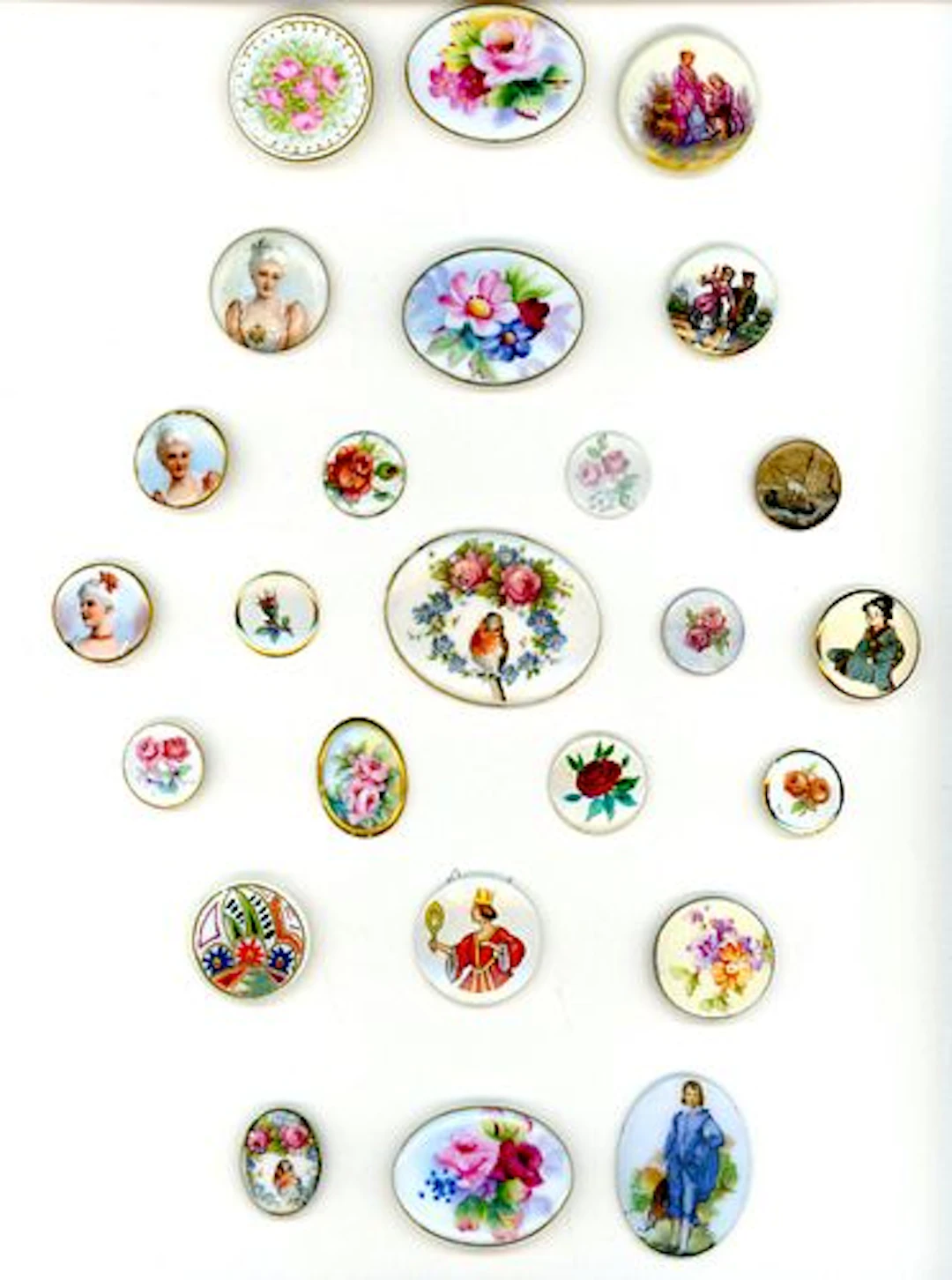 A CARD OF COLORFUL DIVISION ONE CERAMIC BUTTONS