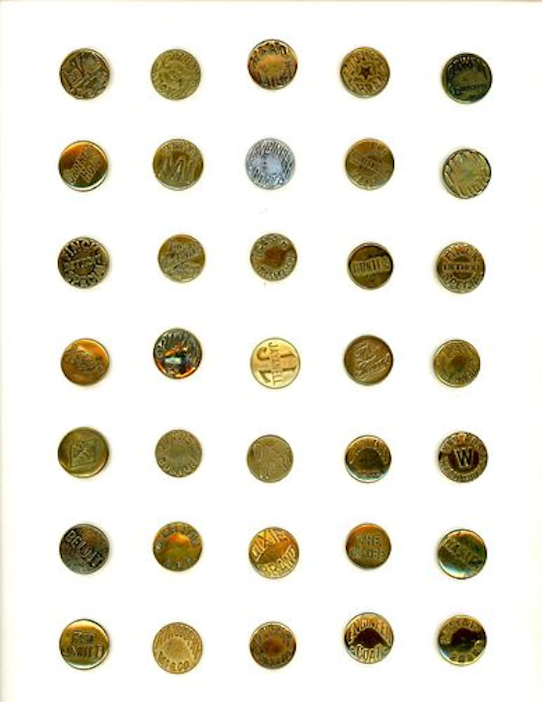 A CARD OF DIVISION ONE OVERALL BUTTONS