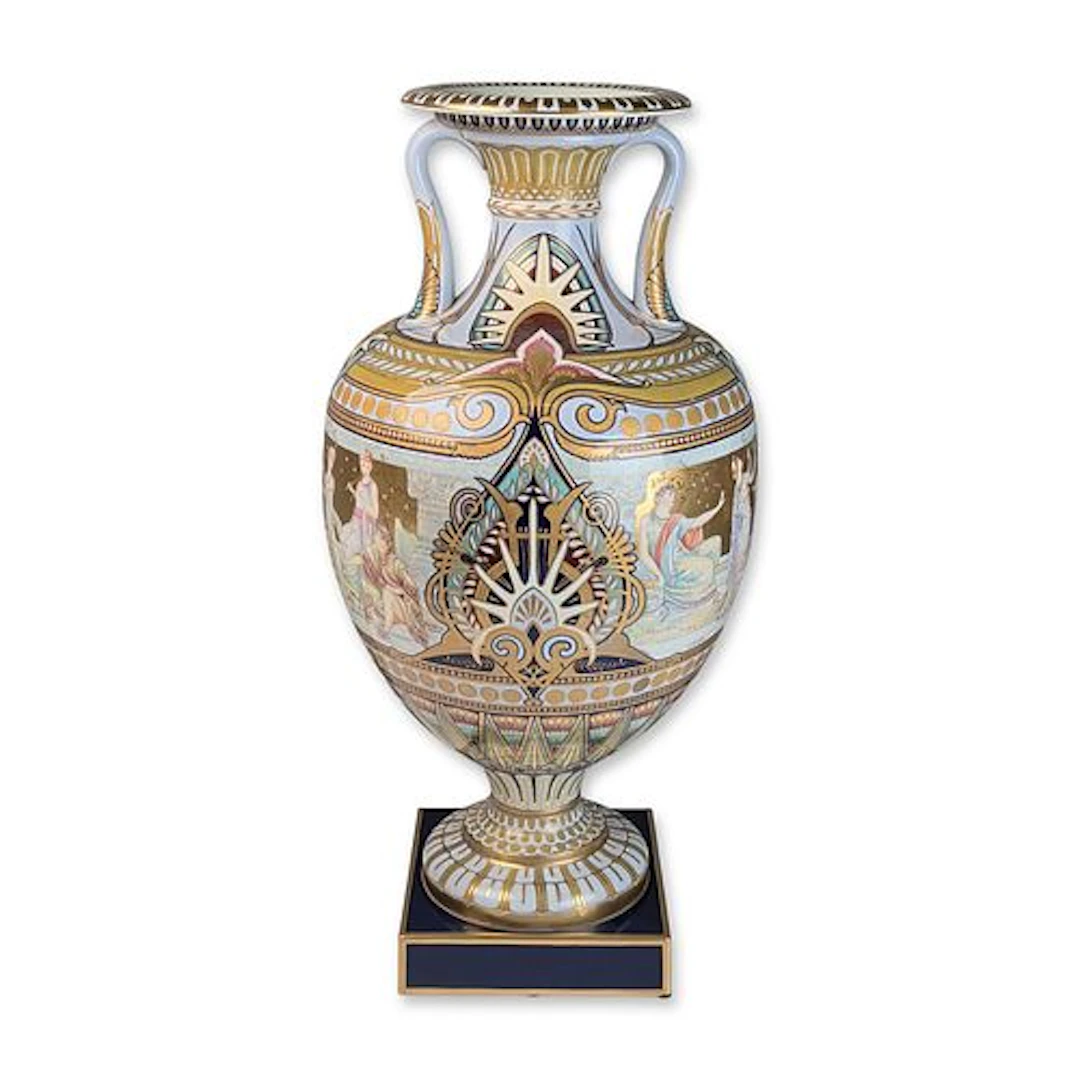 Minton Bicentenary Paris Exhibition Porcelain Amphora Vase and Plinth