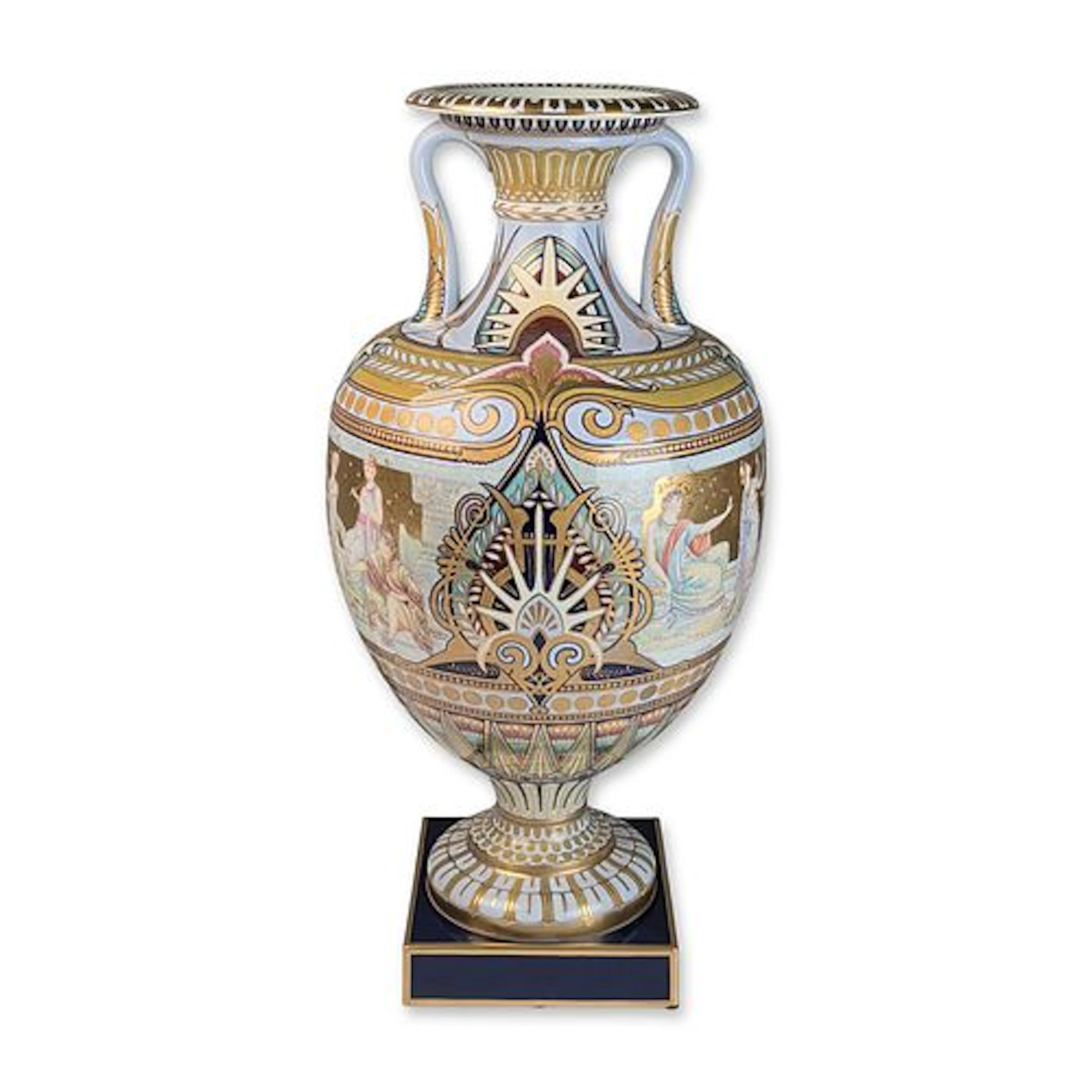 Minton Bicentenary Paris Exhibition Porcelain Amphora Vase and Plinth