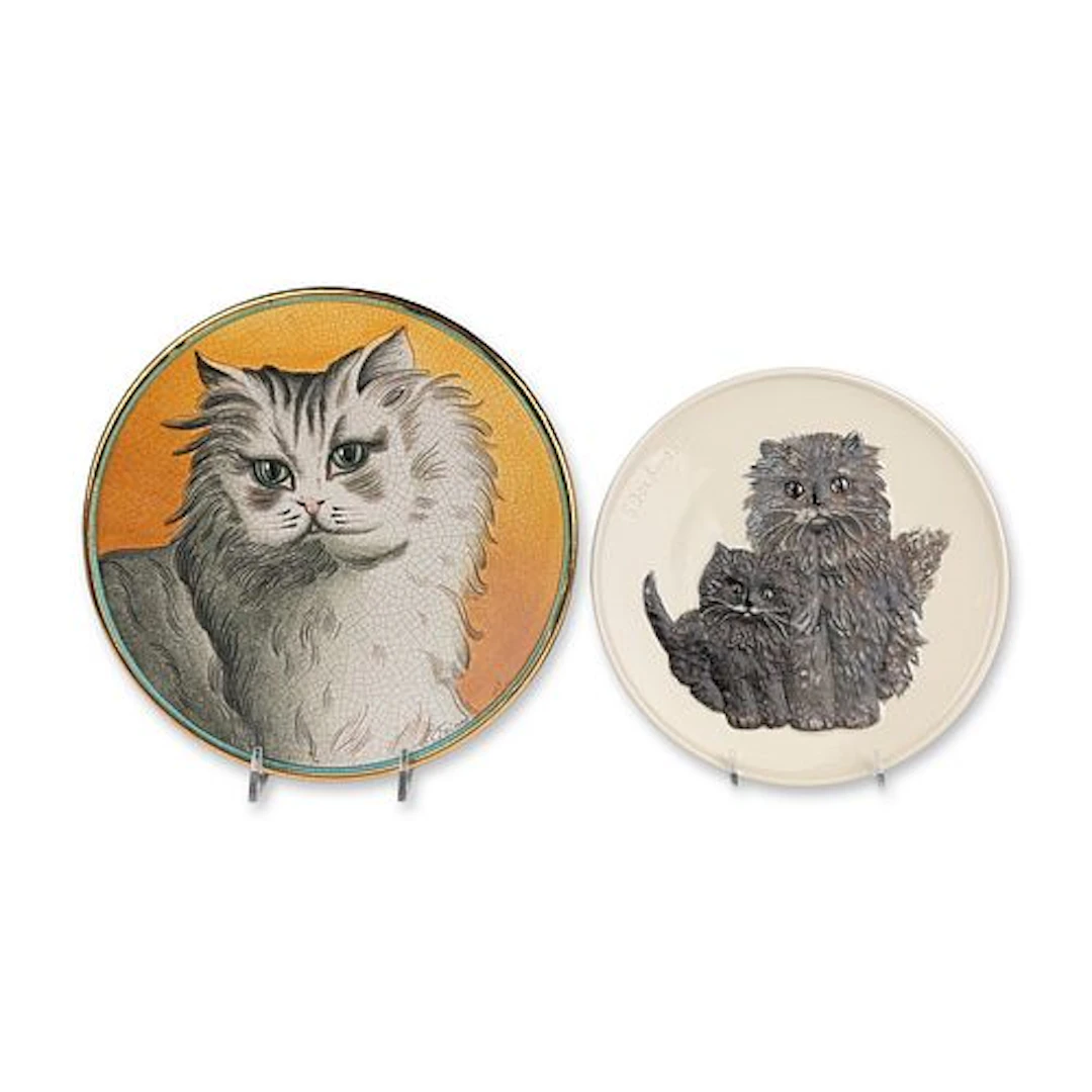 Two Veneto Flair by V. Tiziano and Goebel Ceramic Cat Plates