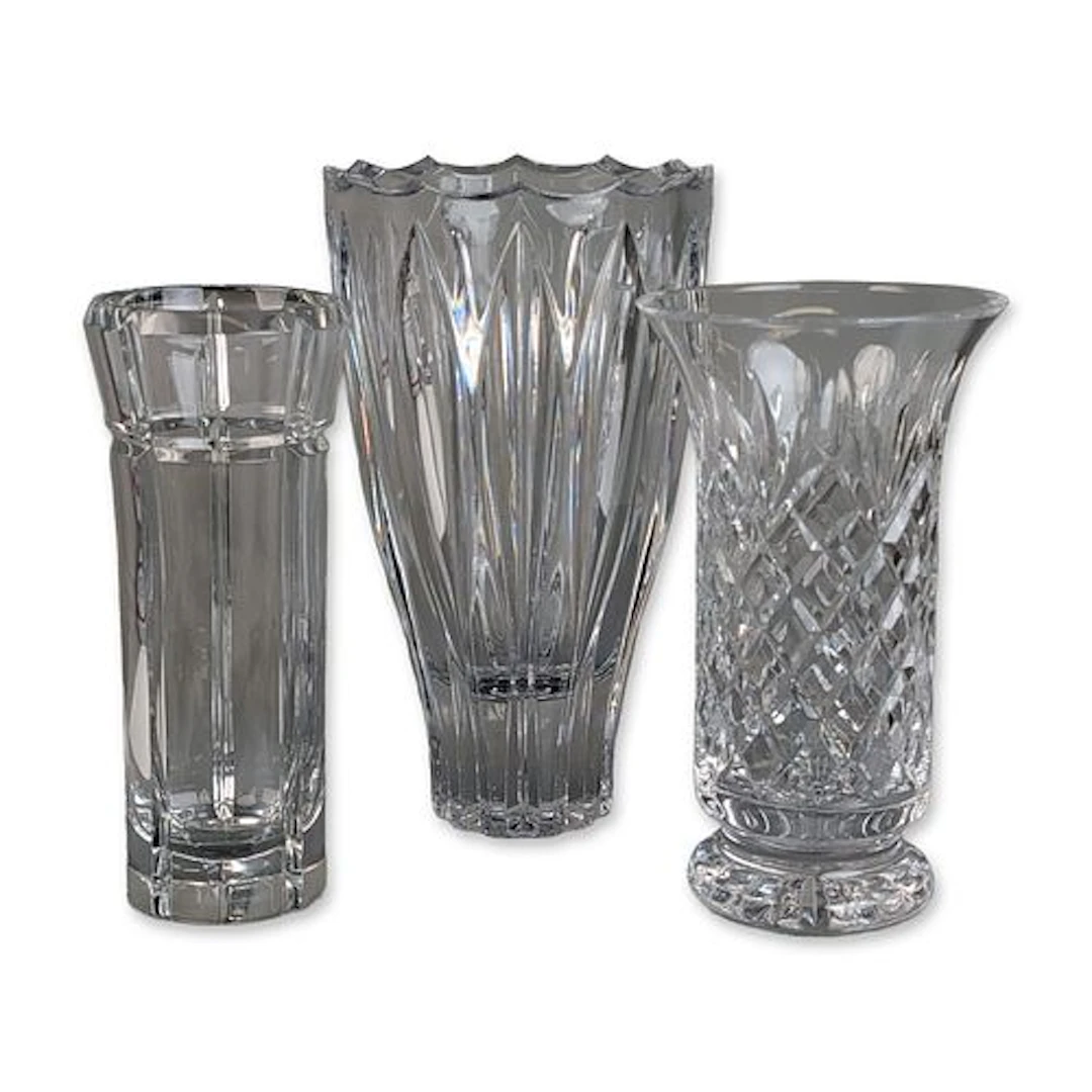 3pc Waterford and Cut Lead Crystal Vase Grouping