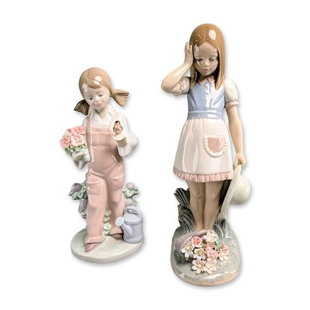 2pc Lladro Spanish Porcelain Girl Figurines