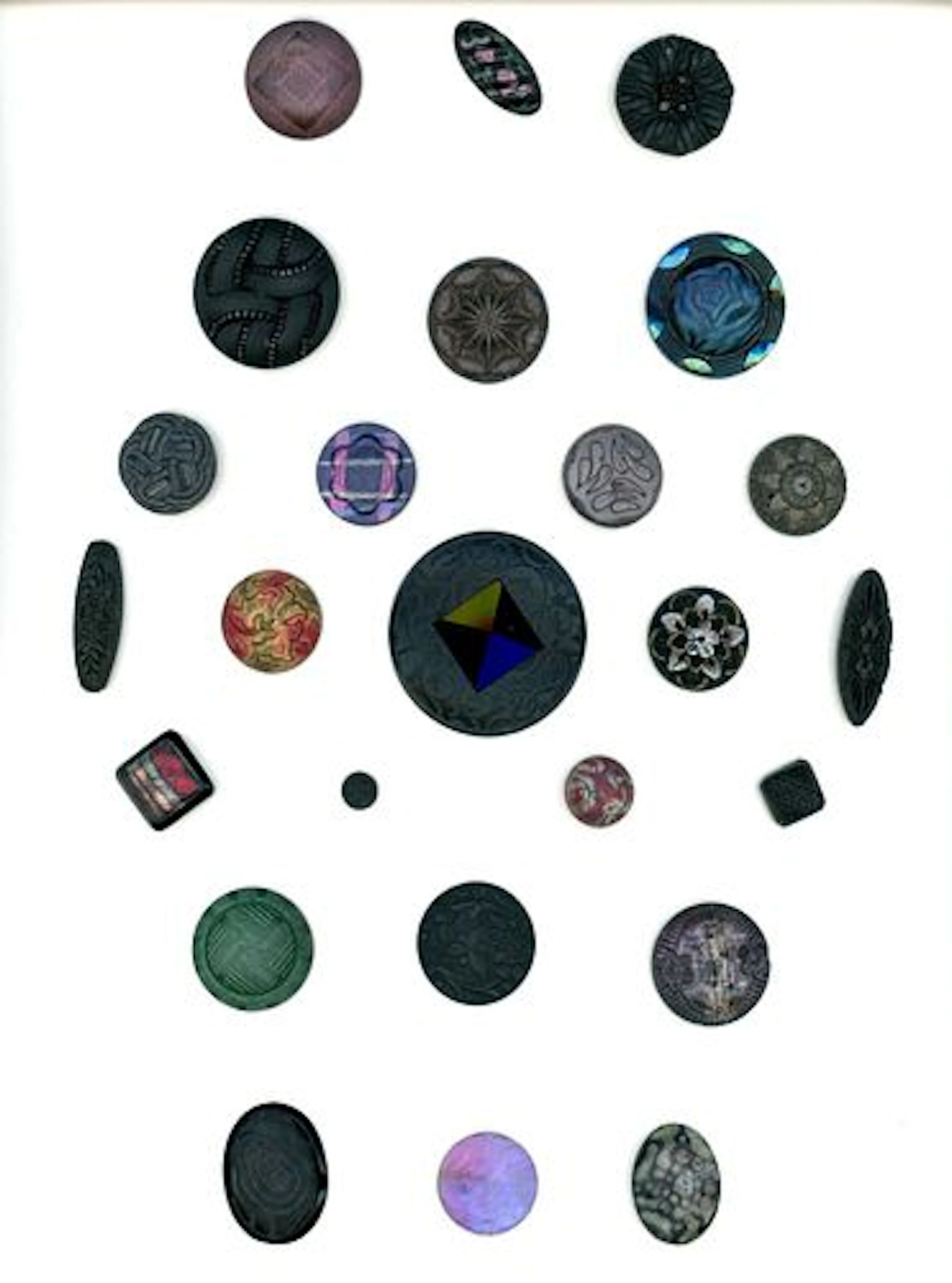 A CARD OF DIVISION ONE BLACK GLASS BUTTONS