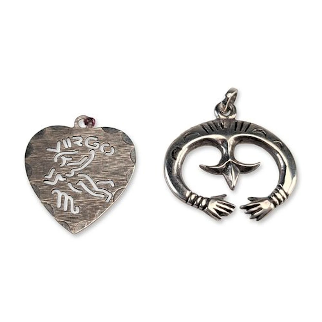 2pc Sterling Silver Virgo Heart and Stylized Naja Pendants