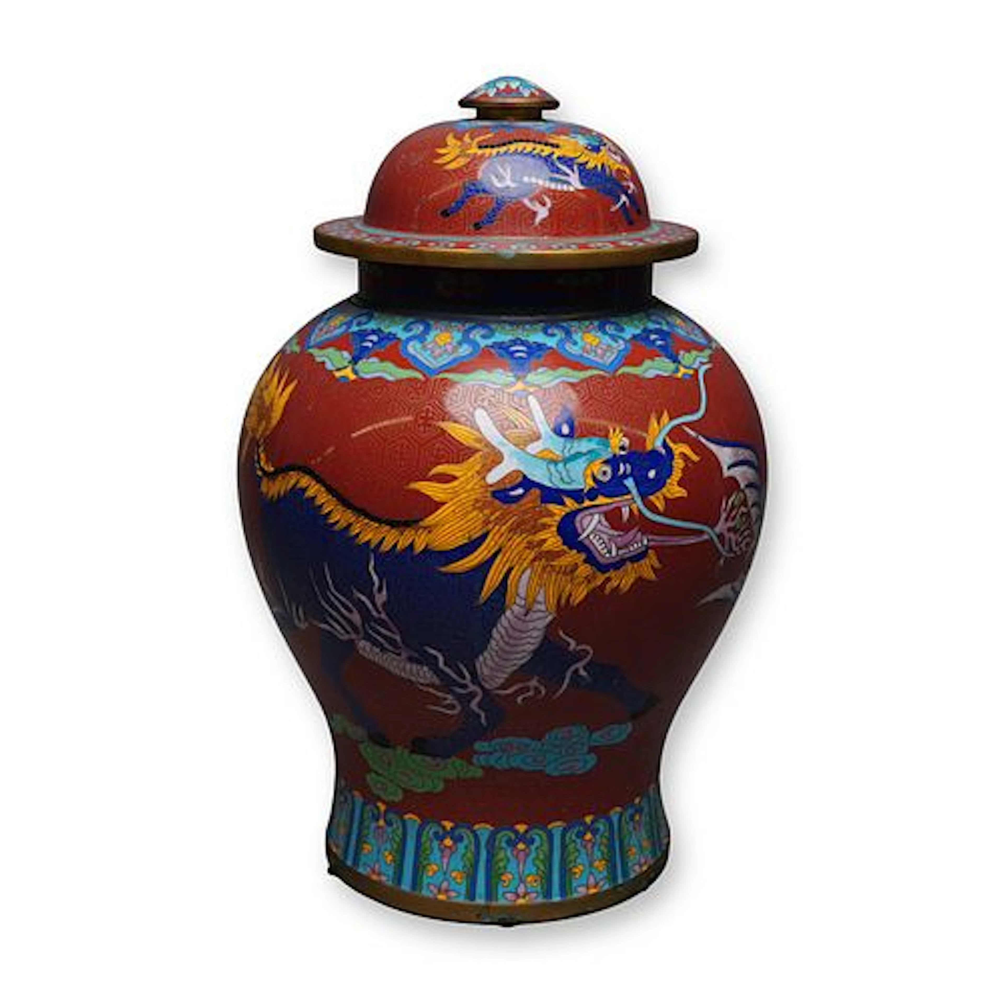 Chinese Cloisonne Kylin Motif Covered Jar