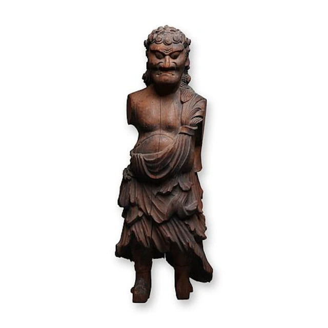 Large Japanese Carved Wood Figure of a Temple Guardian, Edo Period