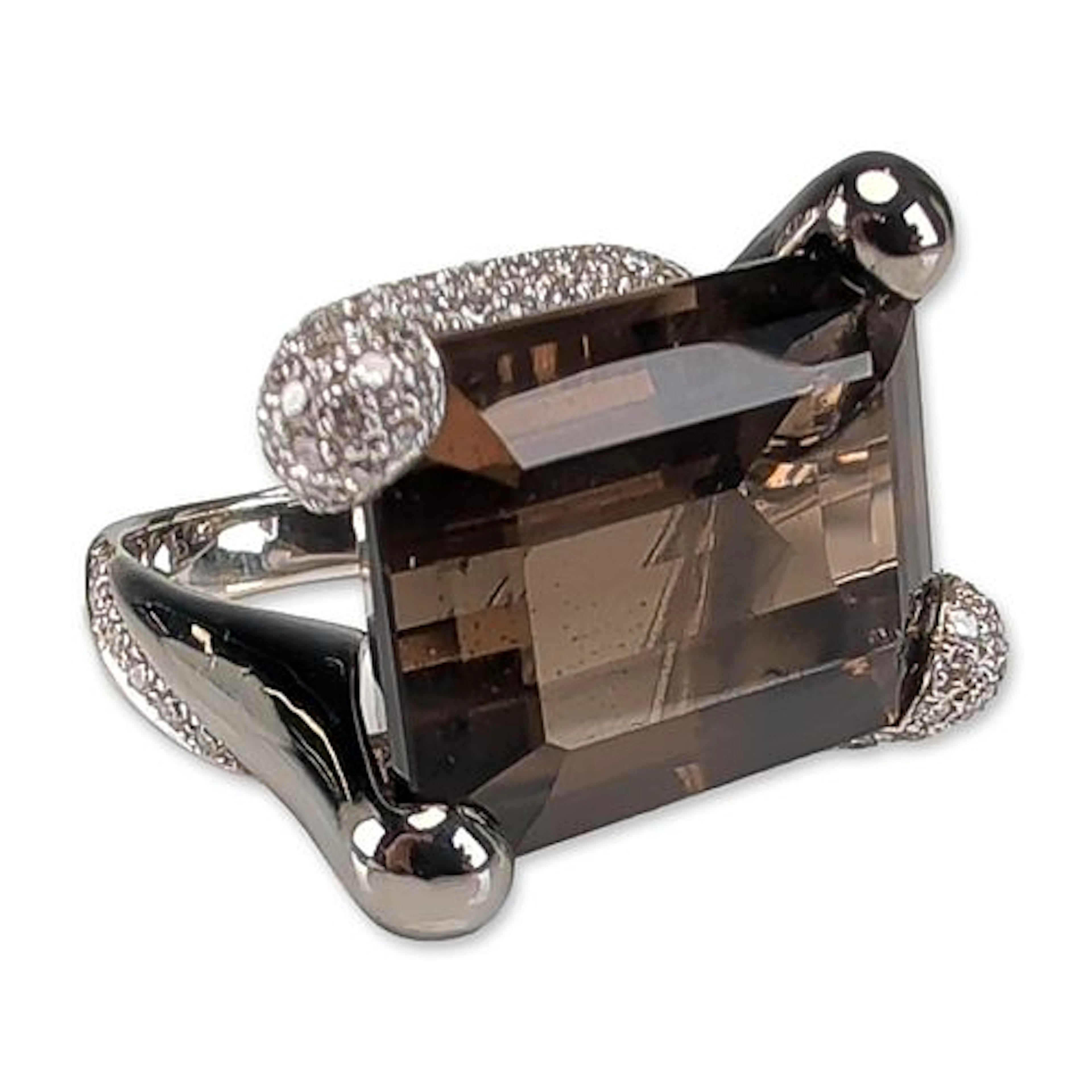 18K White Gold 25ct Smoky Quartz & Diamond Cocktail Ring
