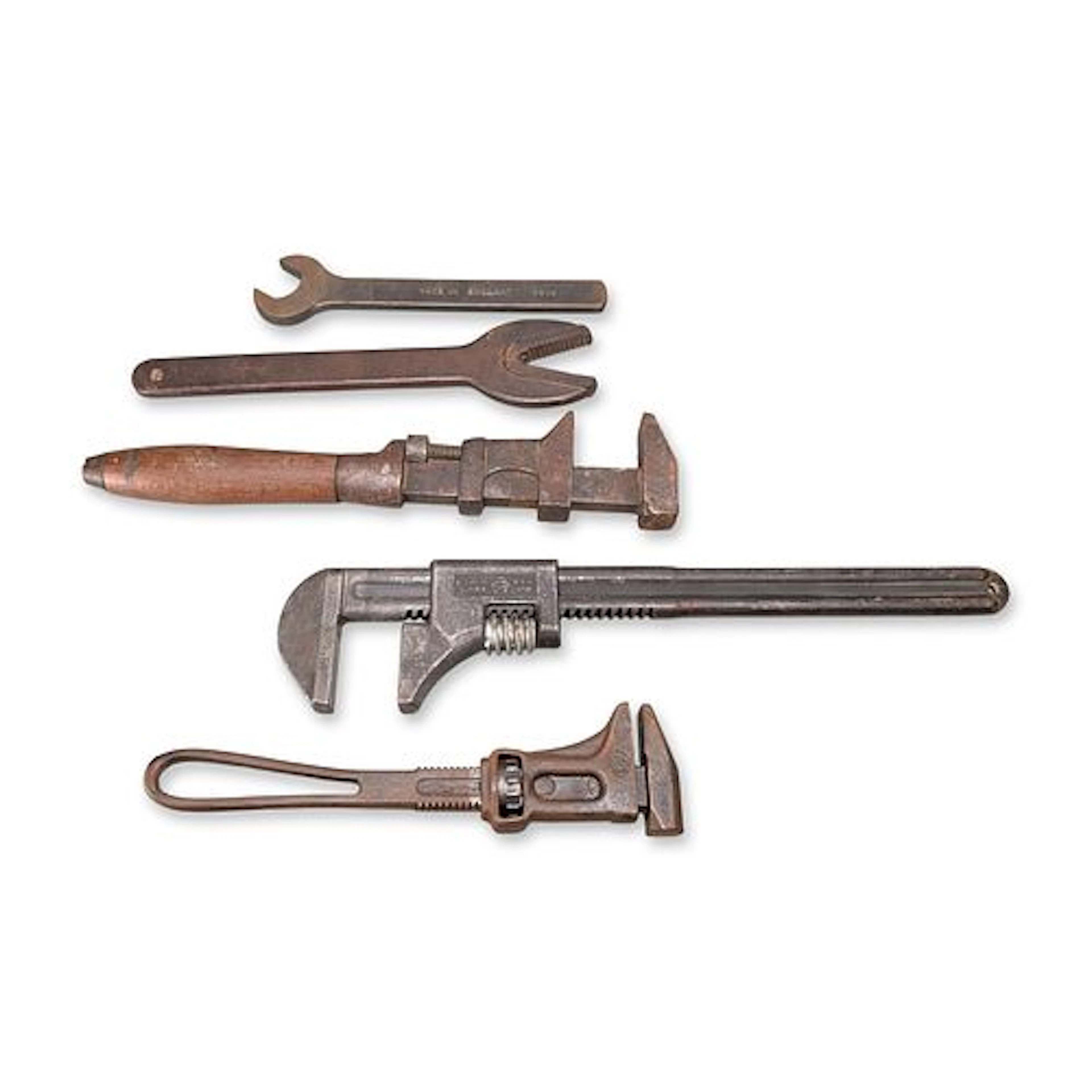 5pc Antique and Vintage Forged Steel Wrenches