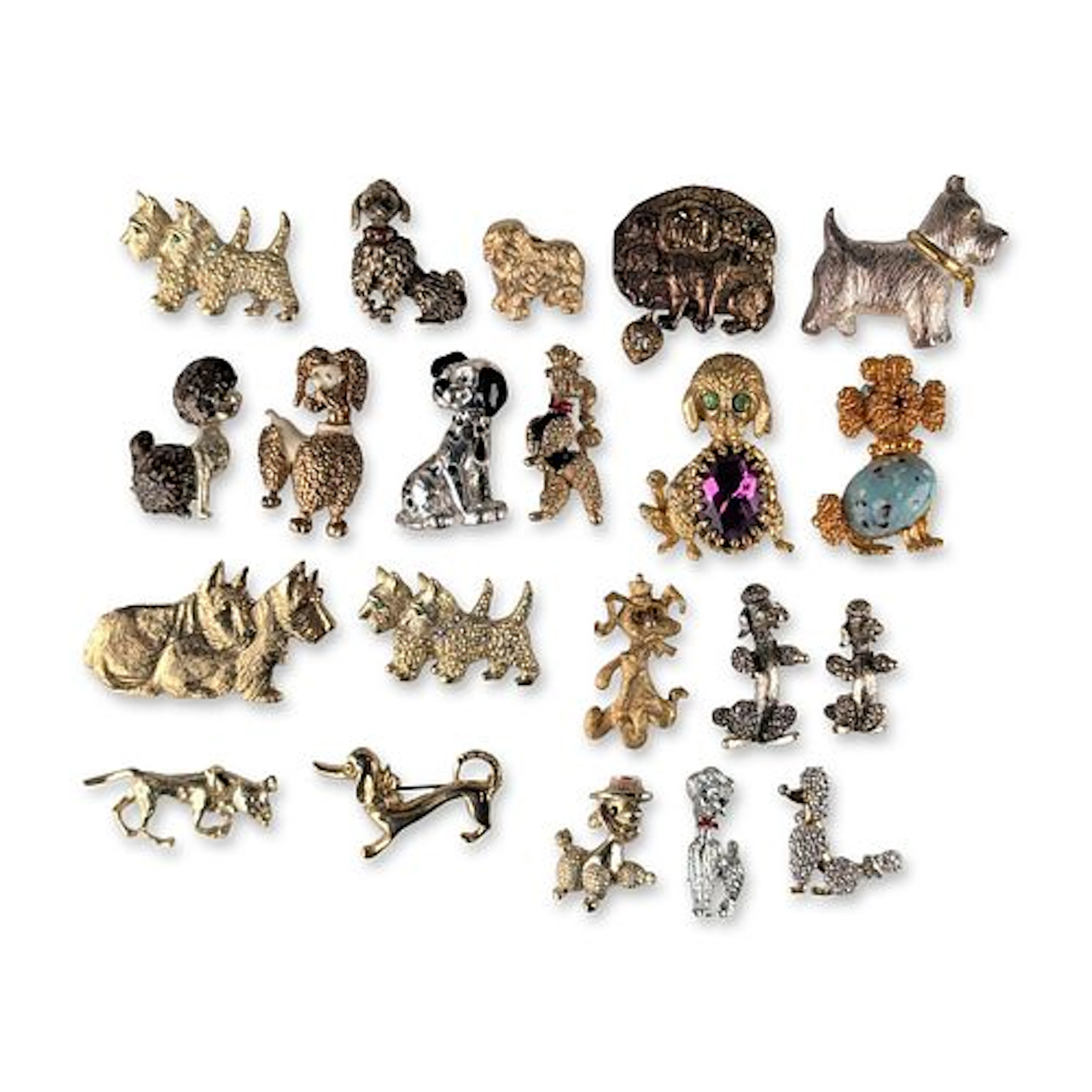 21pc Collection of Vintage Canine Motif Costume Jewelry Brooch Pins
