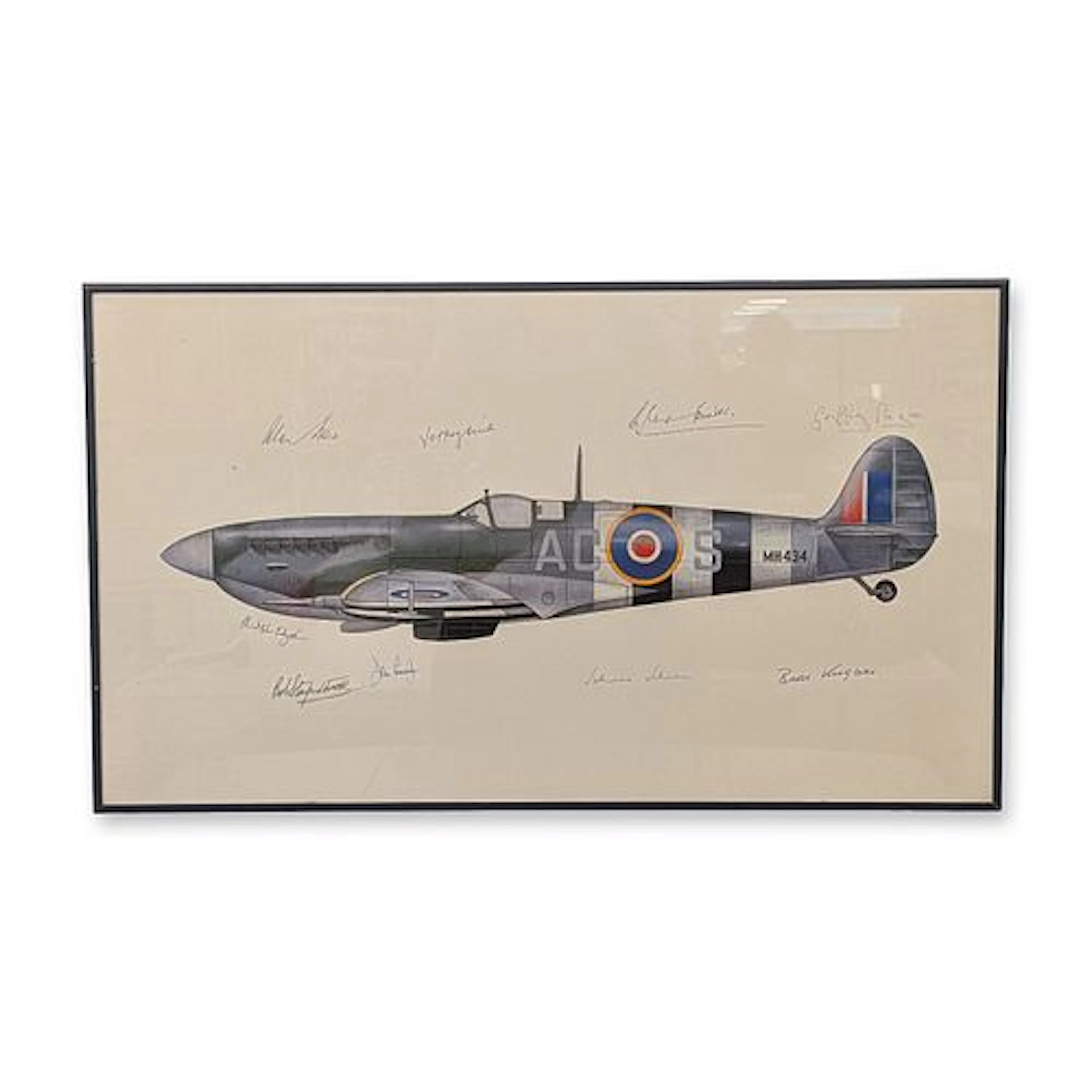 Pilots signed Battle of Britain print of Supermarine Spitfire Mk IX