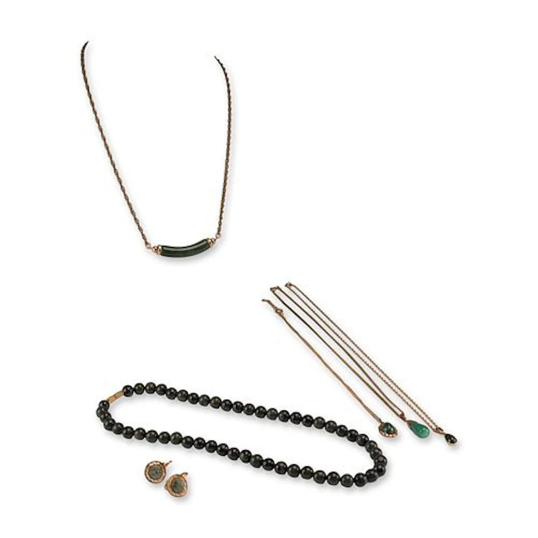 6pc Jade Malachite and 12K Gold-filled Jewelry Items