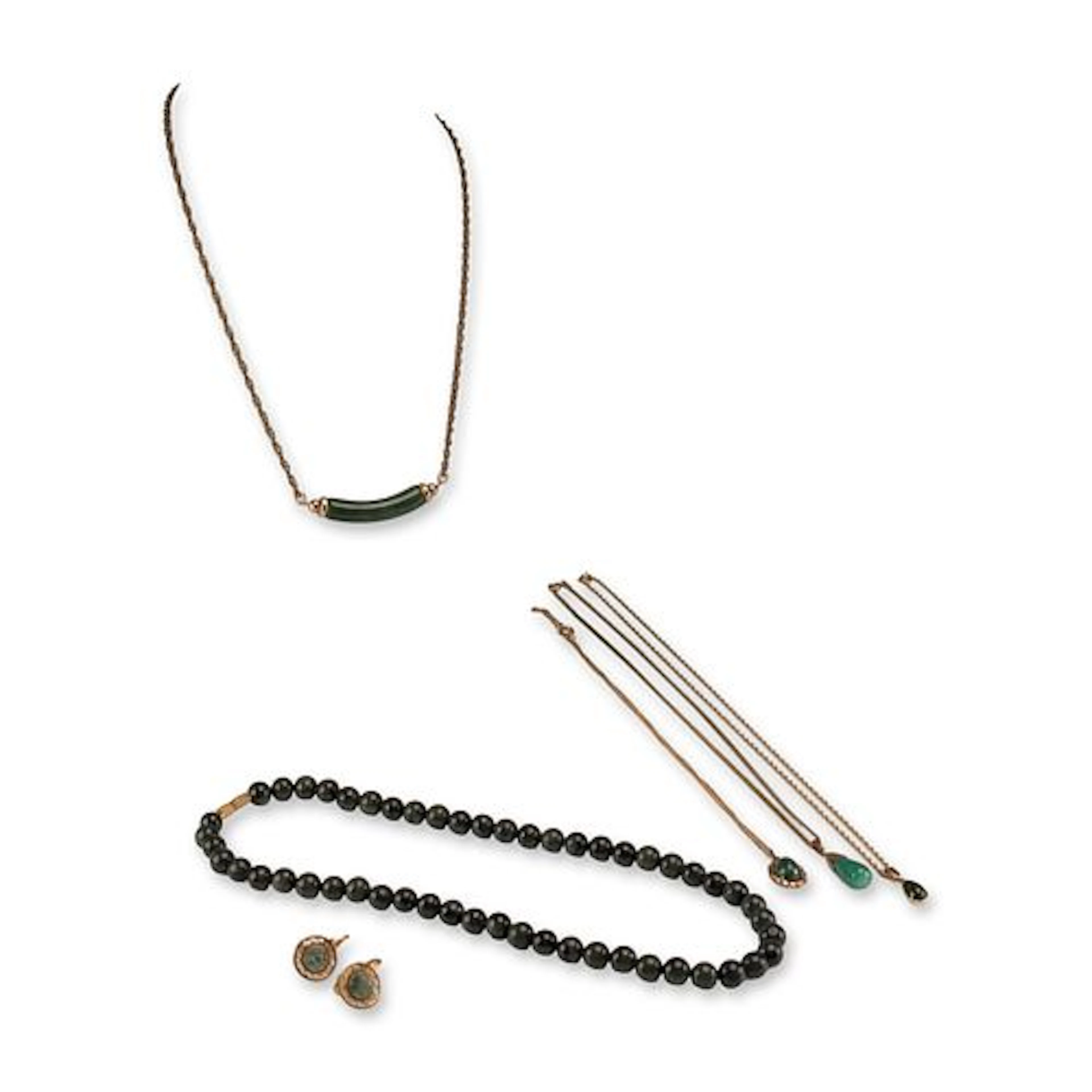6pc Jade Malachite and 12K Gold-filled Jewelry Items
