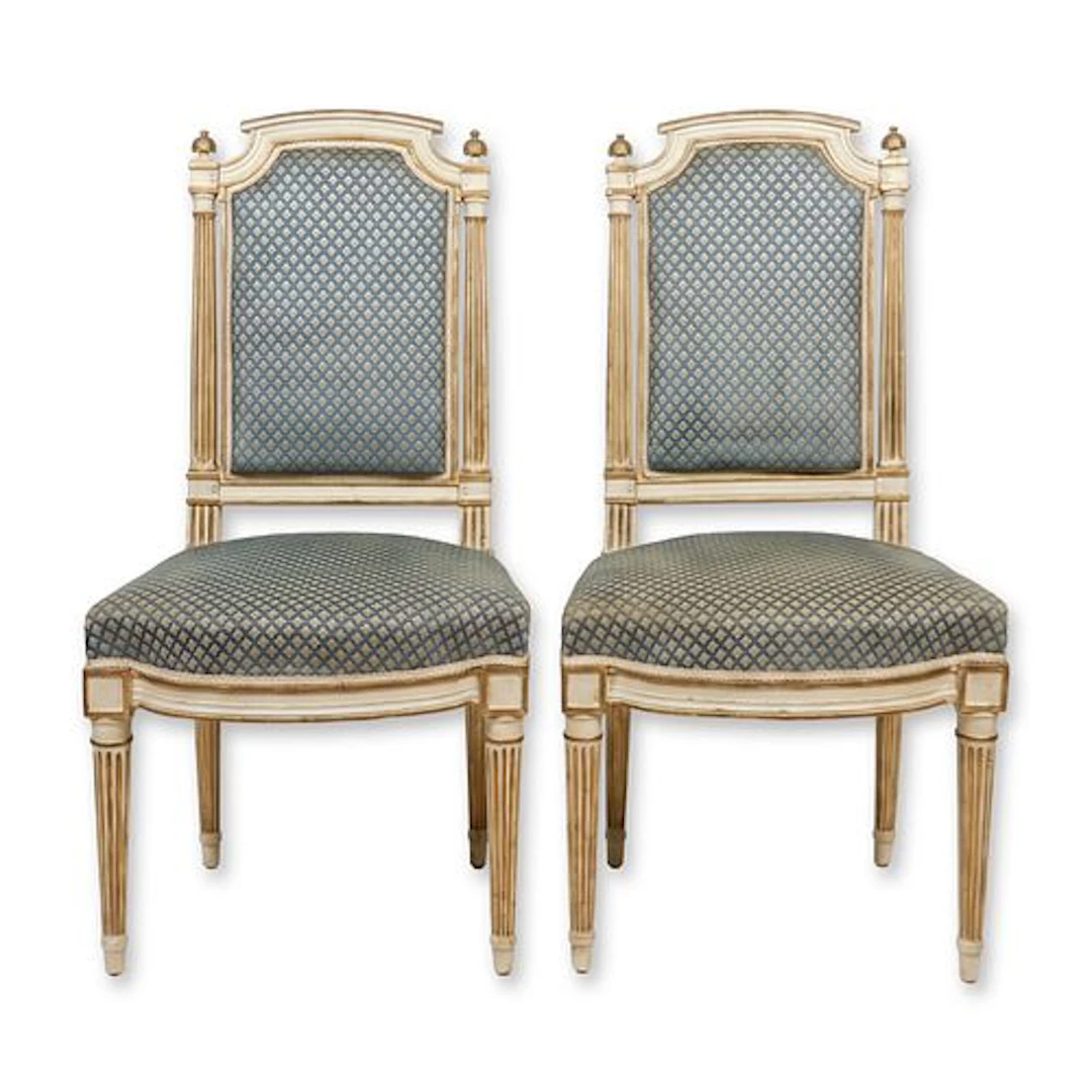 Pair of Louis XVI Style Painted and Parcel-Gilt Side Chairs French