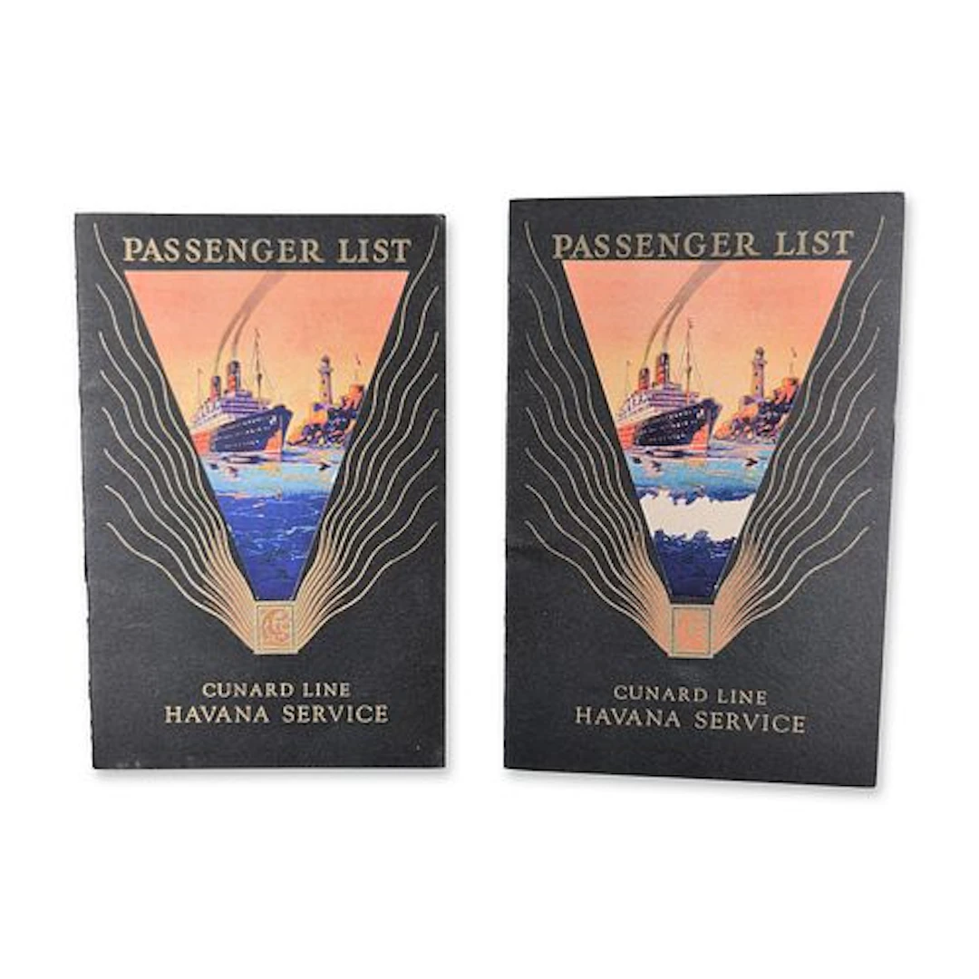 2pc 1920s Cunard Line Havana Service First-Class Passenger Lists