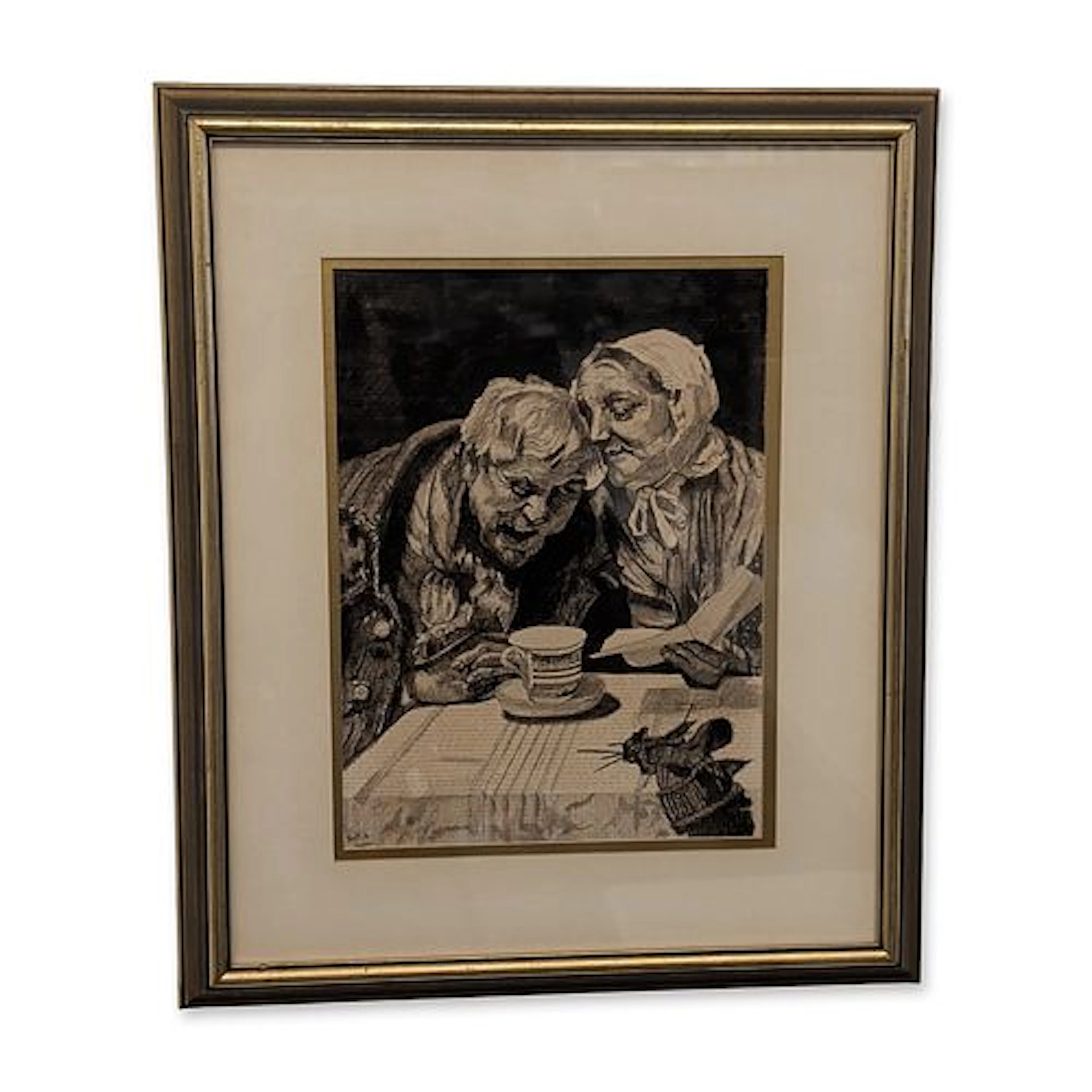 After Karl Gussow (German 1843-1907) Etching on Paper, Elderly Couple, Signed