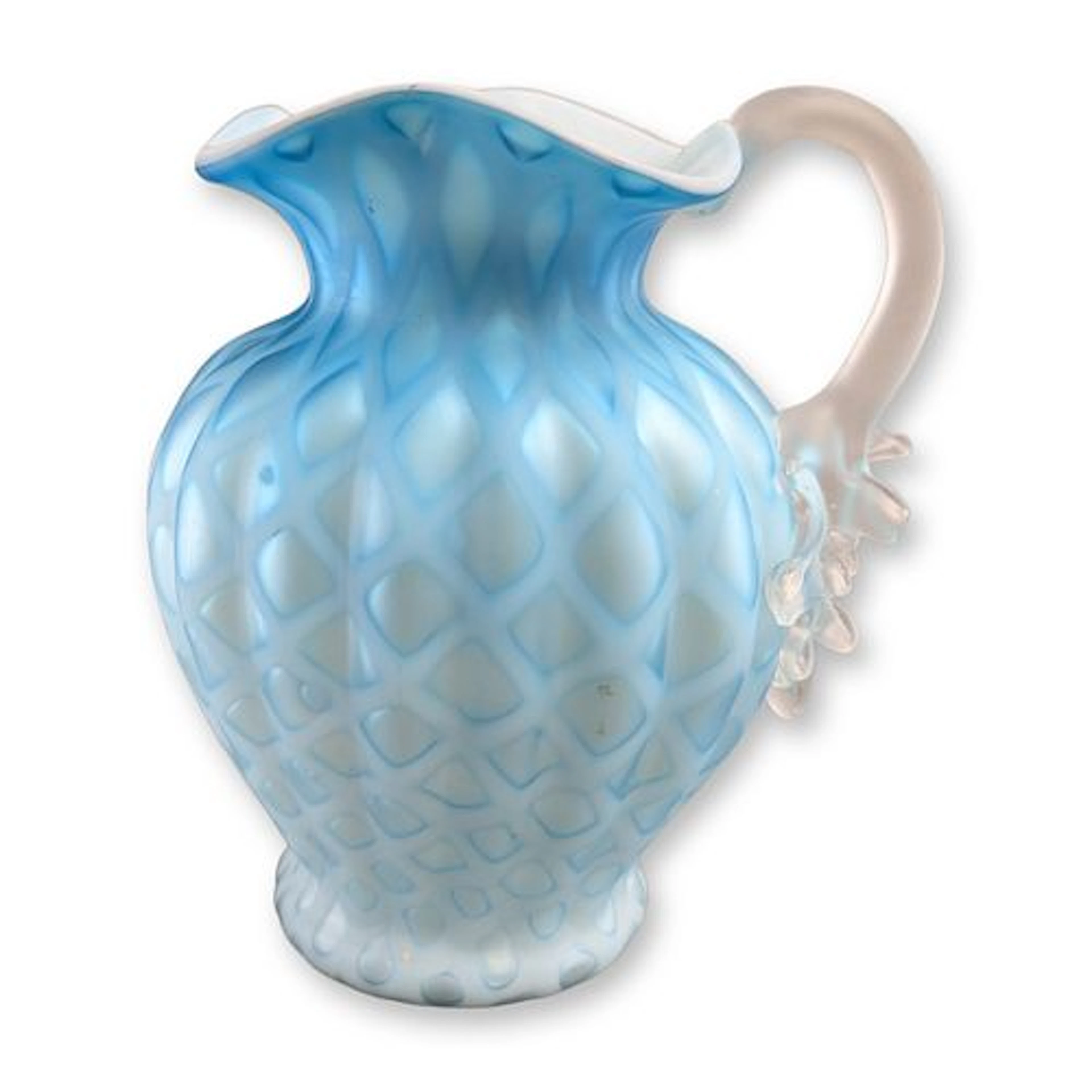 Victorian Blue Mother of Pearl Diamond Quilted Art Glass Pitcher