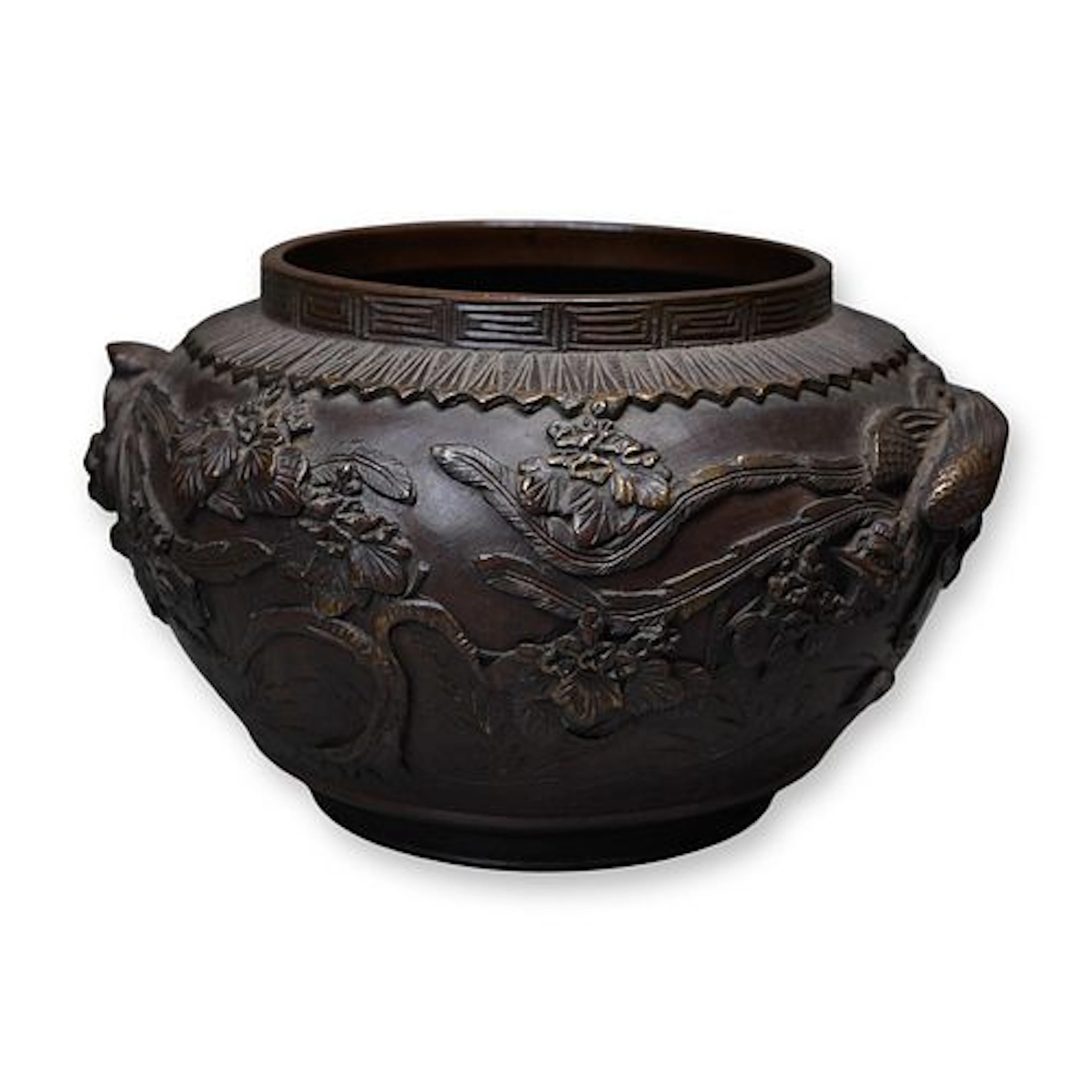 Japanese Bronze Planter w/ Phoenix and Flowers