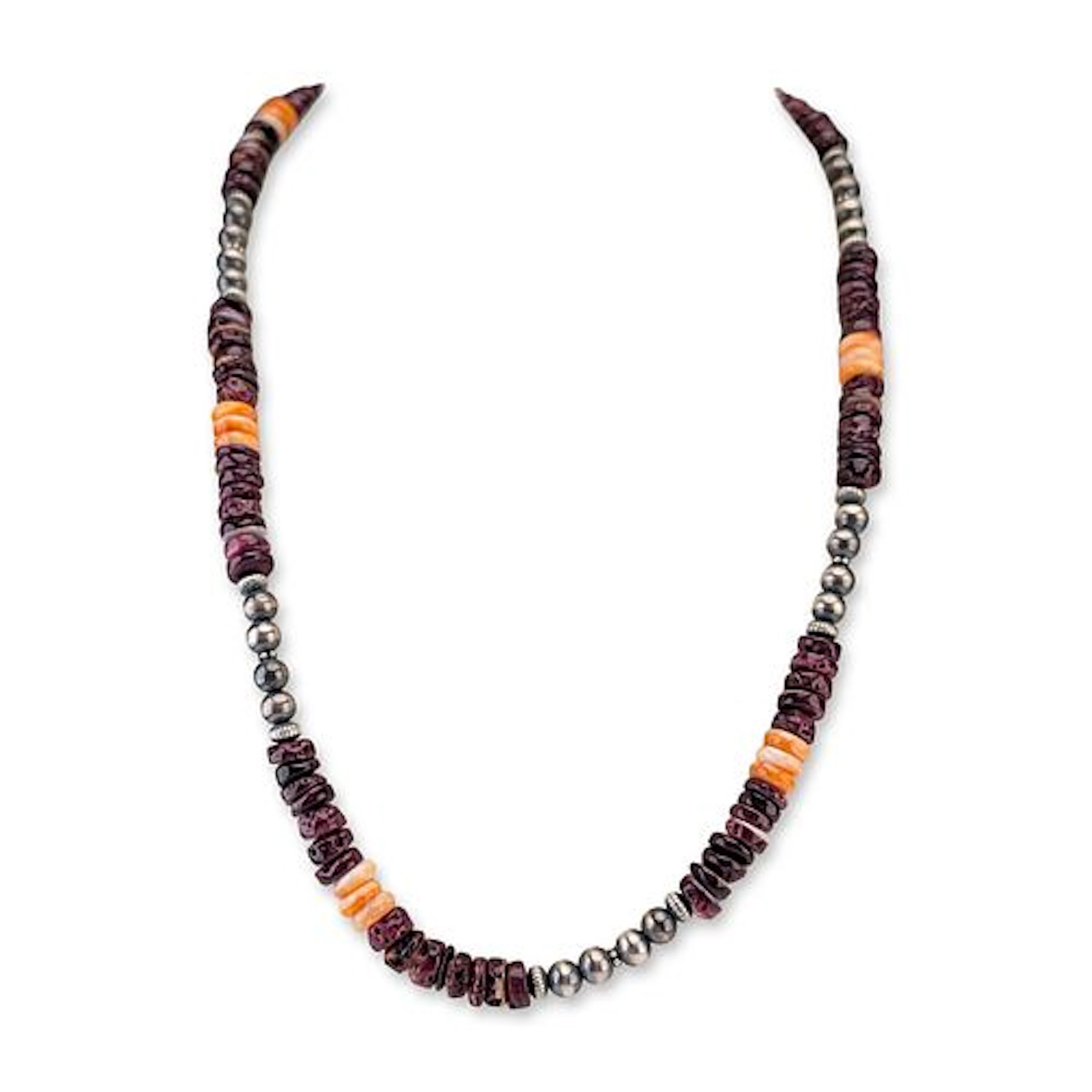 Southwestern Style Spiny Oyster and Sterling Silver Necklace