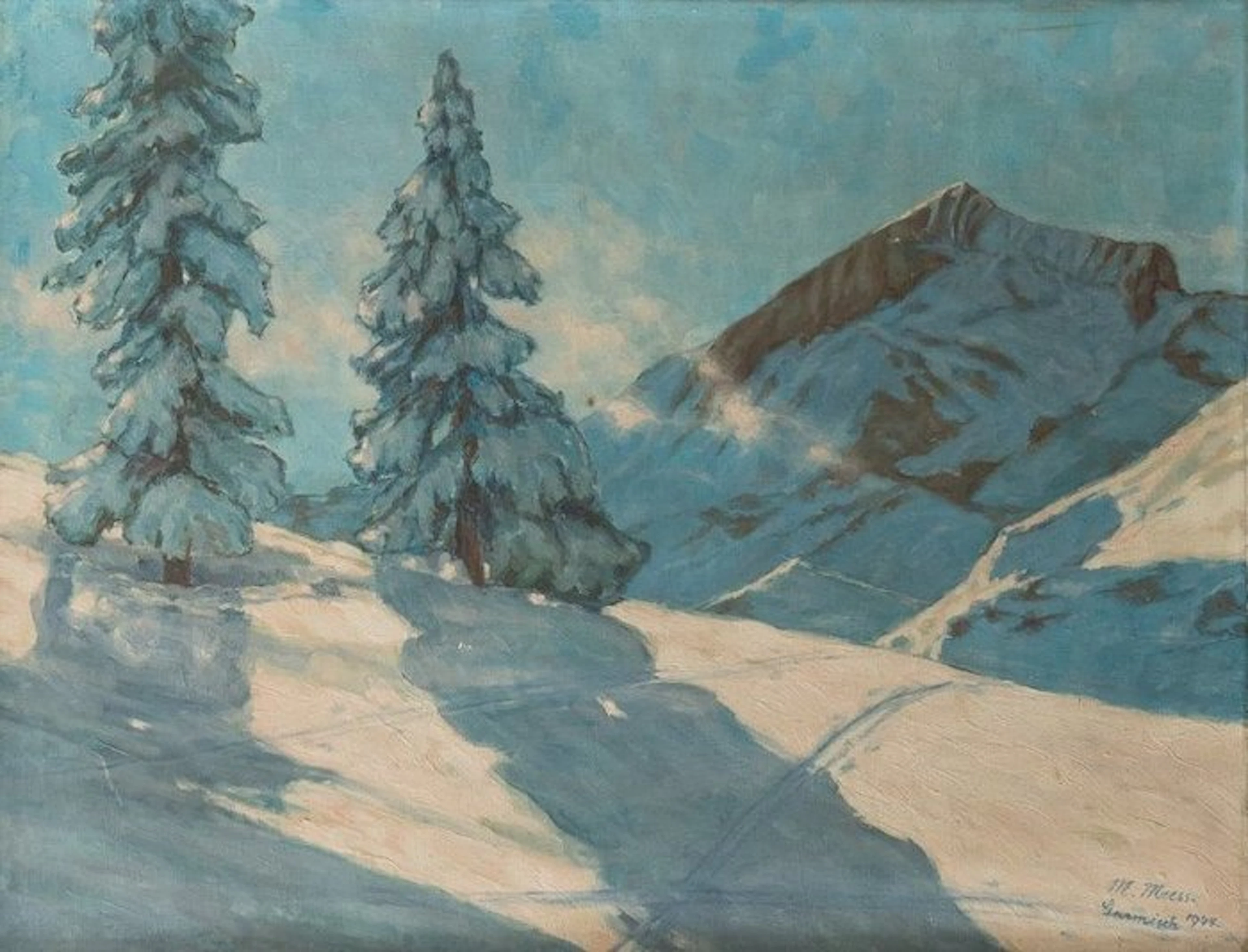 German School (XX), signed "M. Meess" - Landscape, Garmisch