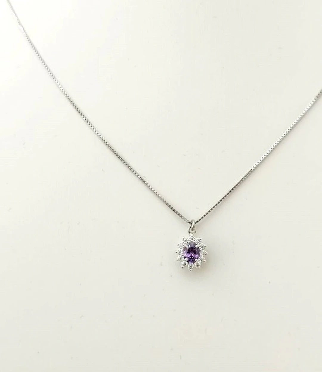 Necklace with pendant - 18 kt. White gold Diamond (Natural) - Amethyst