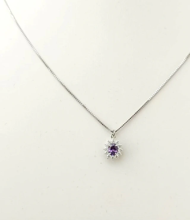 Necklace with pendant - 18 kt. White gold Diamond (Natural) - Amethyst