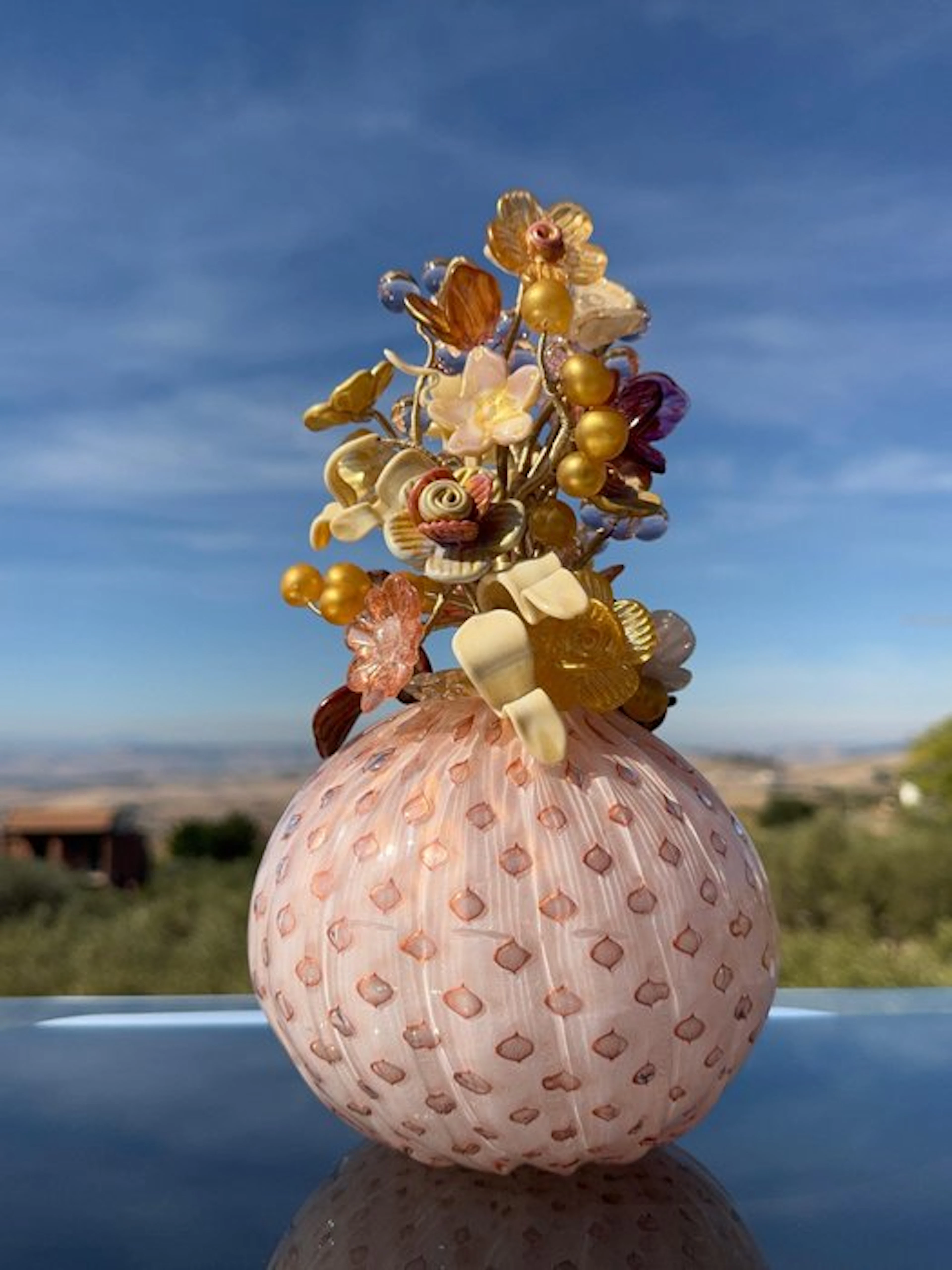 Murano Glass - Vase (2) - Vase with a bouquet of flowers. - Murano glass