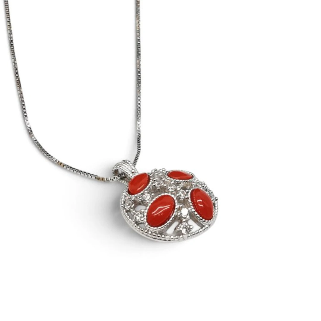 Coral - Sterling Silver 925 - Necklace with pendant - Italian craftsmanship
