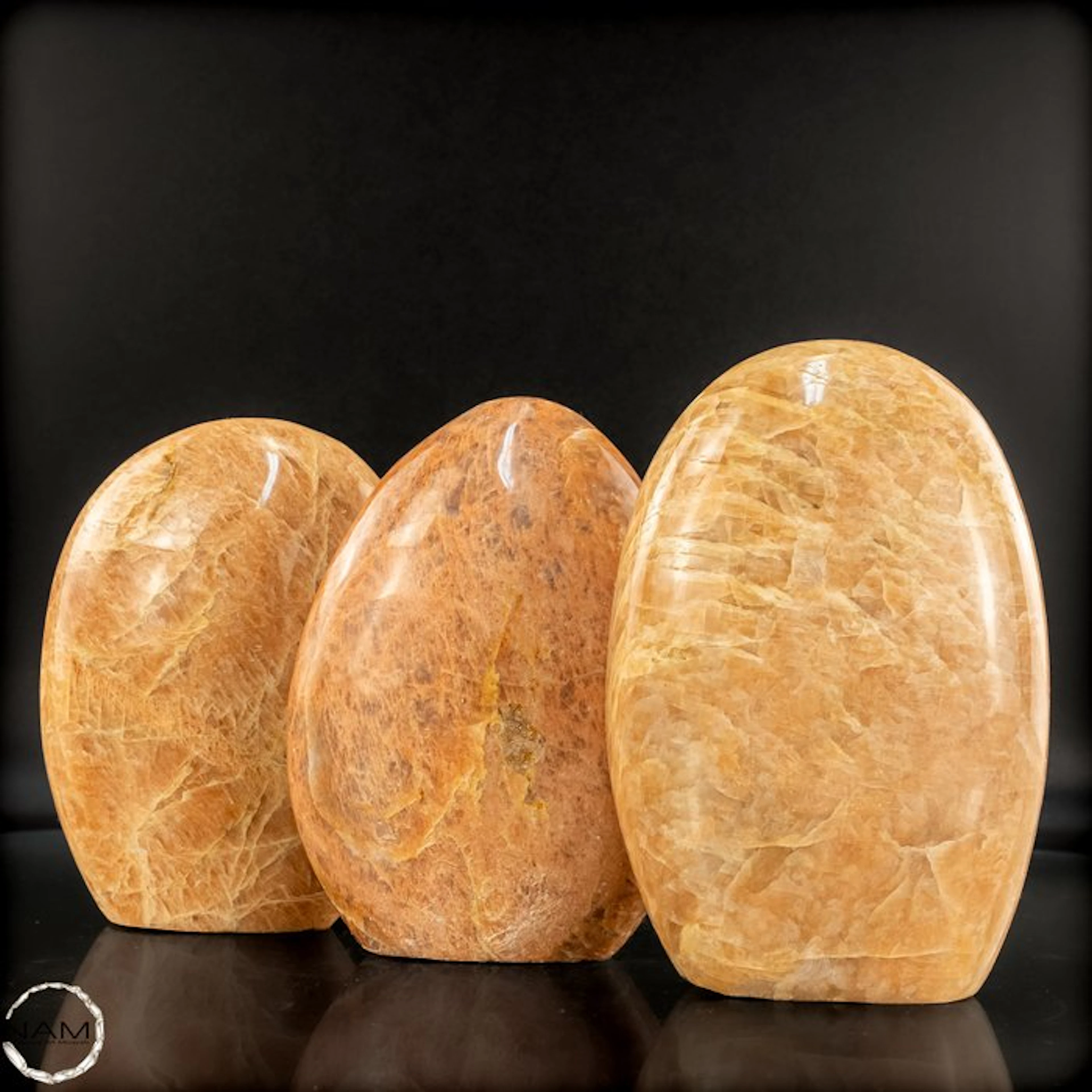 Peach Moonstone Free-Form Set – Three warm natural...