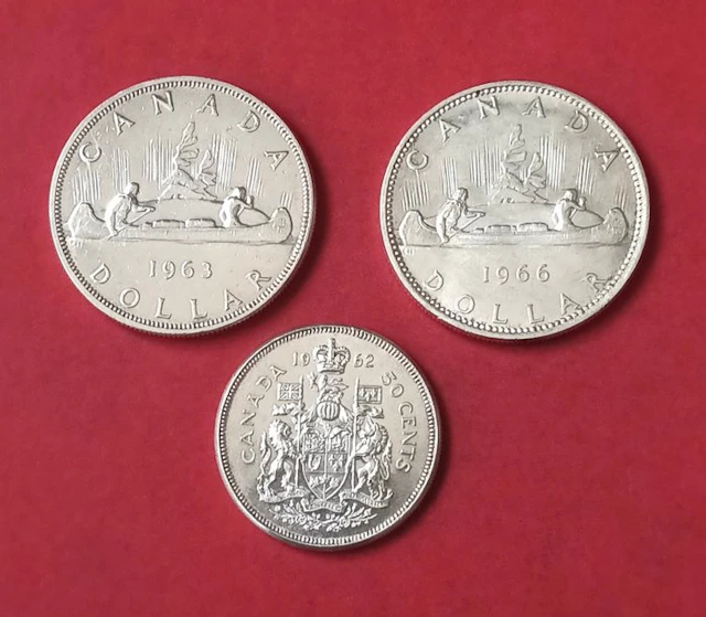 Canada. Dollar 1963 y 1964 + 1/2 Dollar 1962 (3 monedas) (No reserve price)