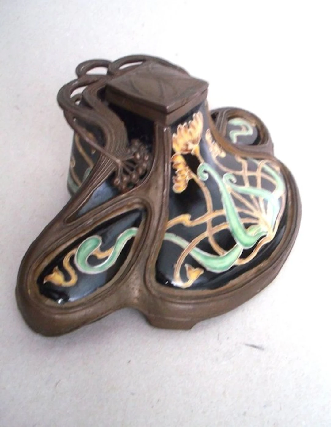 J - B - T - Inkwell - ceramics - bronze
