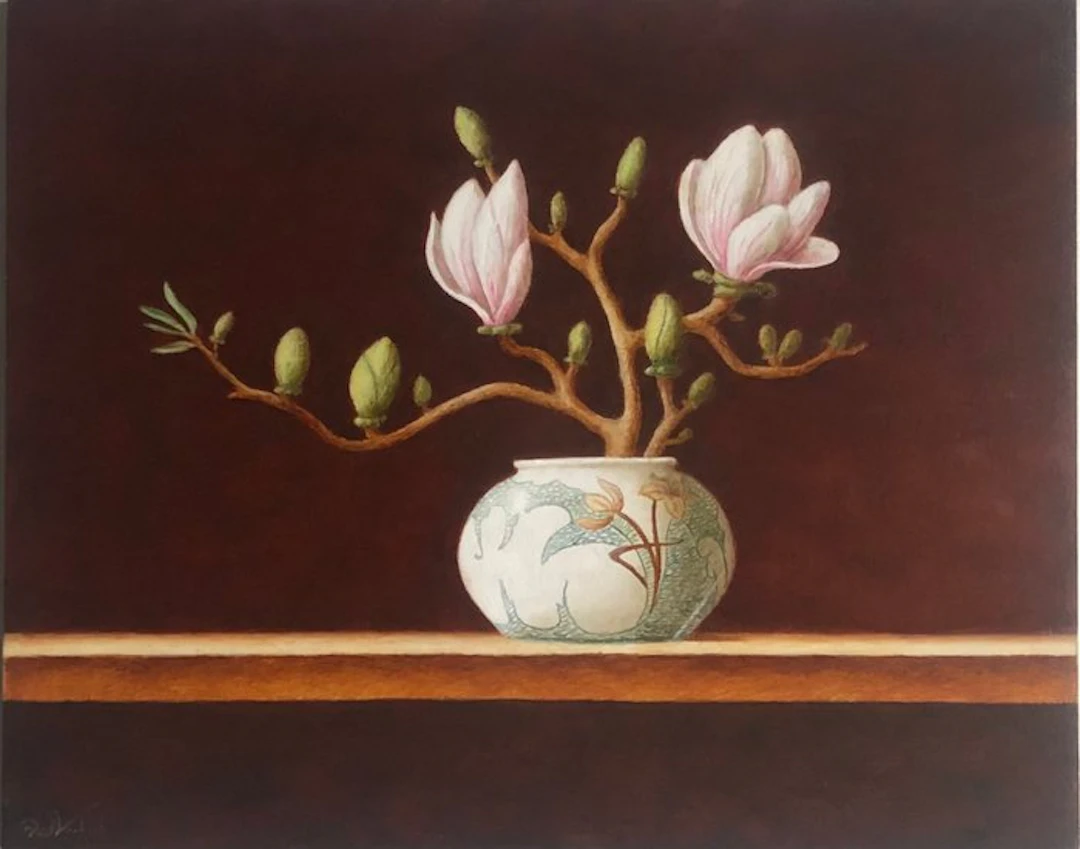 Ruud Verkerk - Gouds plateel met Magnoliatak.