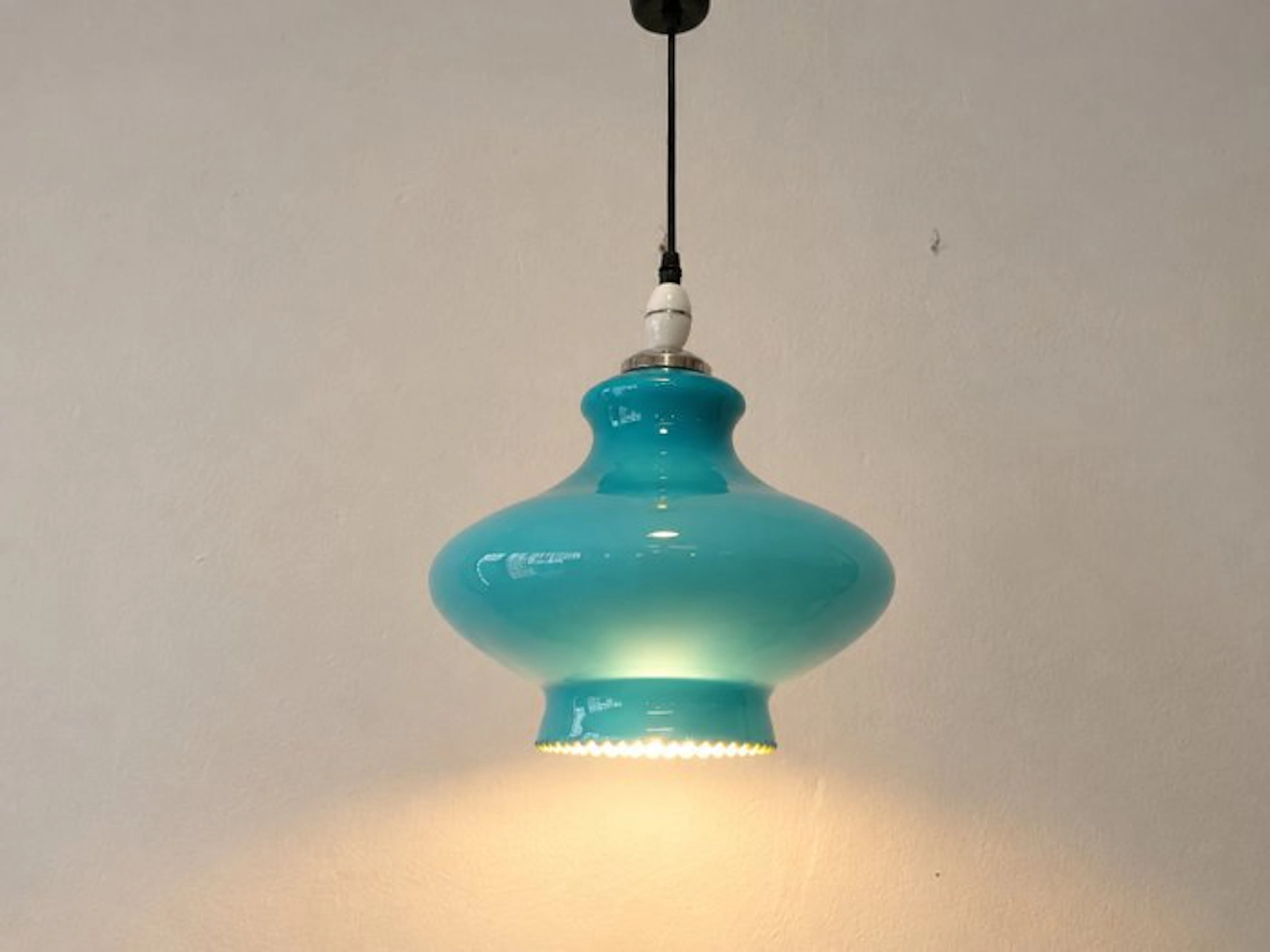 Lamp - Vintage ceiling lamp in turquoise blue opaline...