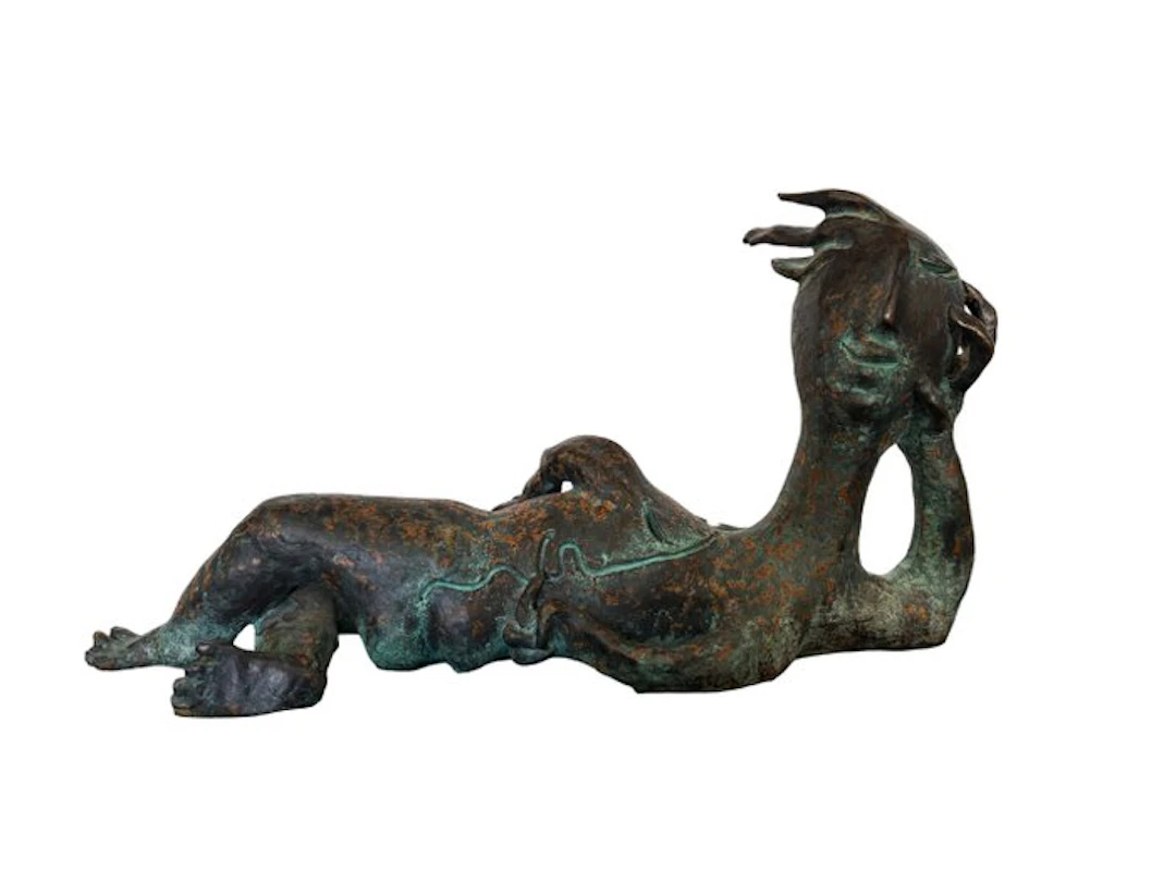 Ripollés (1932) - Sculpture, Dama acostada - 18 cm - Patinated bronze - 1999