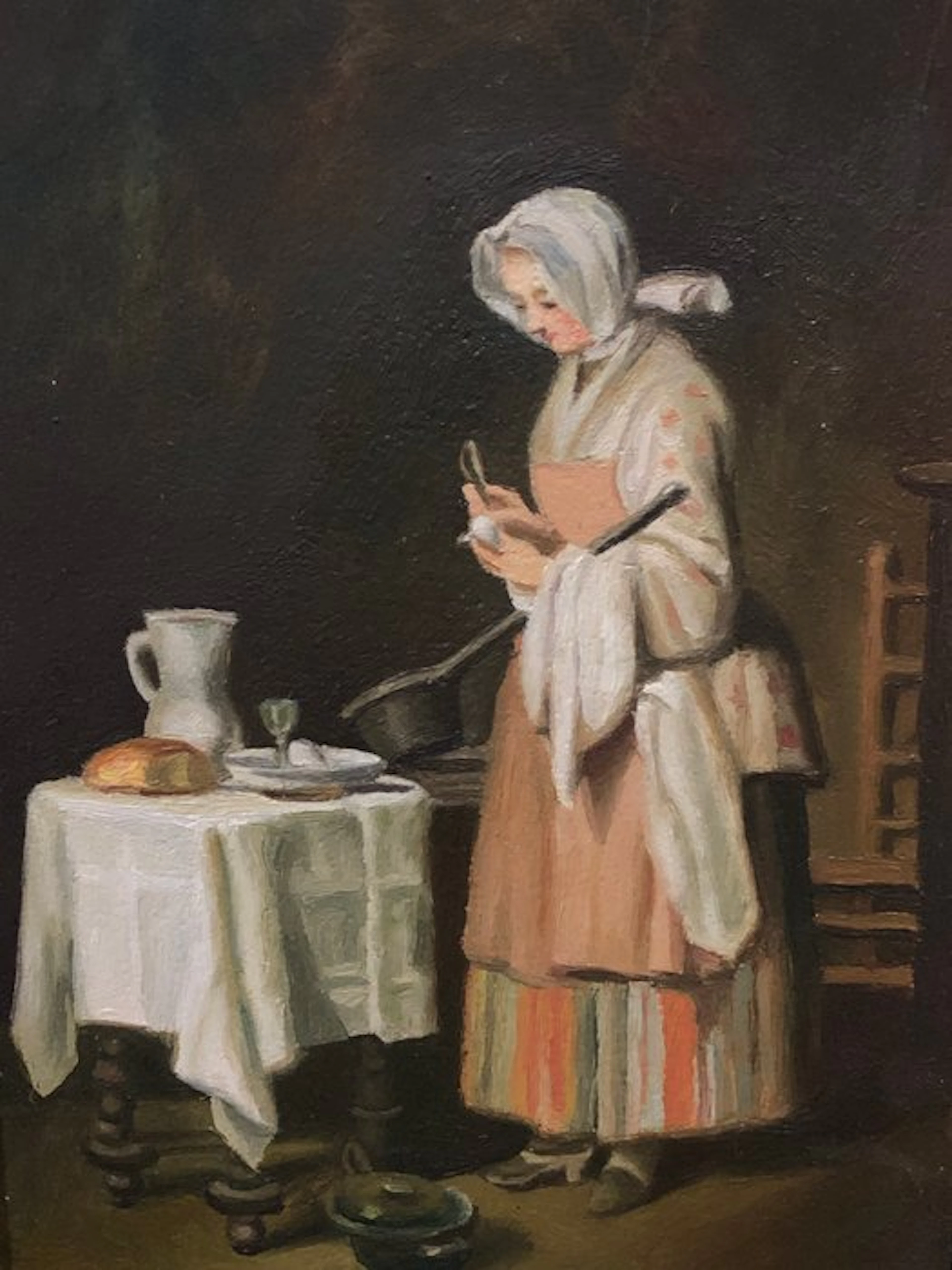 École Française (XX) - "La Garde Attentive" (D'après Jean Siméon Chardin)