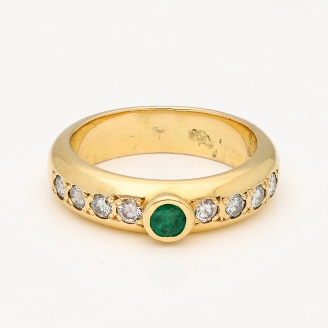 Ring - 18 kt. Yellow gold - 0.67ct. tw. Emerald - Diamond