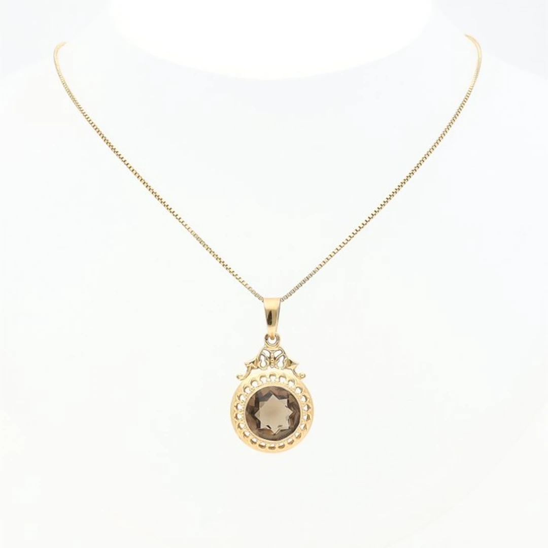 Necklace with pendant - 14 kt. Yellow gold - Smoky quartz