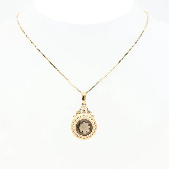 Necklace with pendant - 14 kt. Yellow gold - Smoky quartz