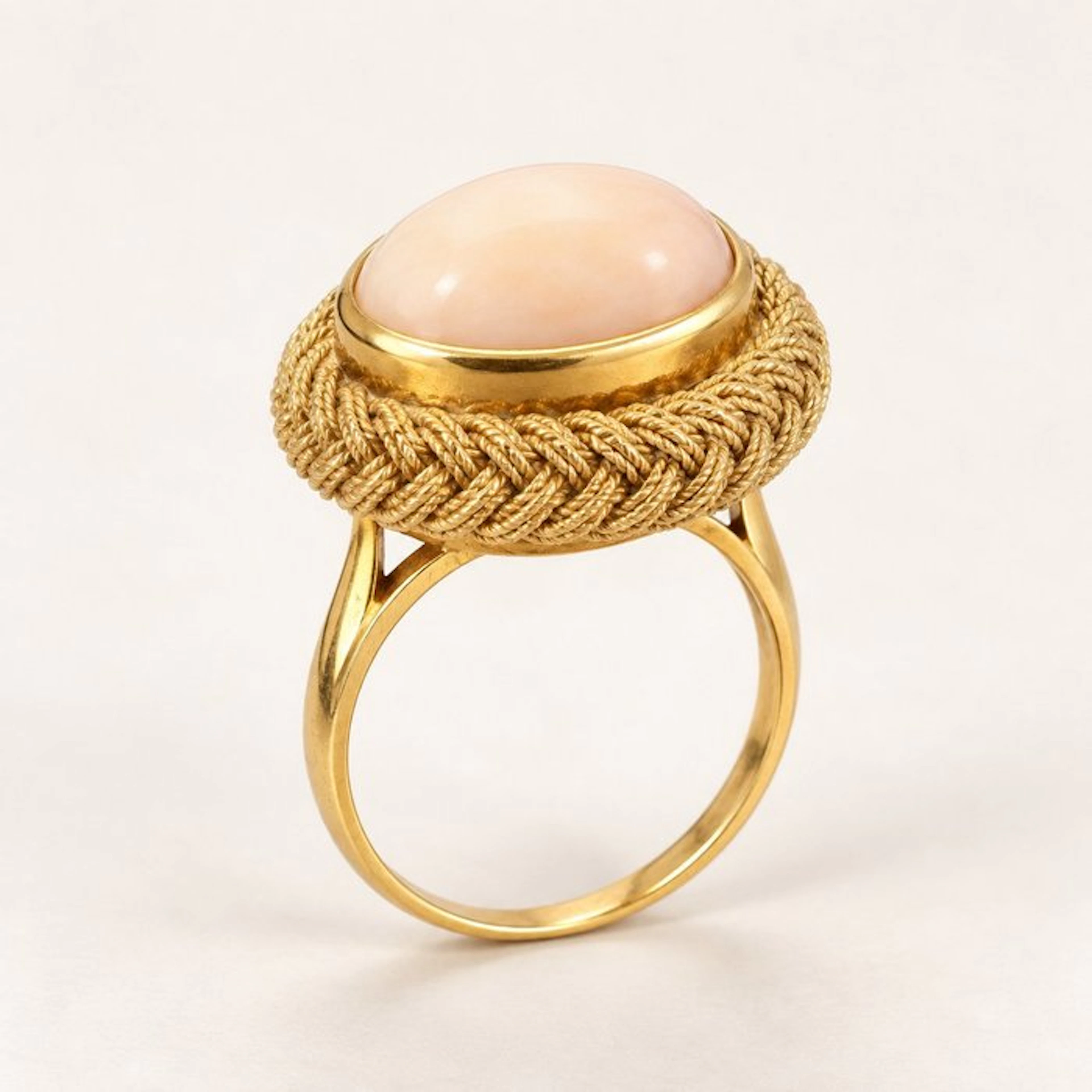 Cocktail ring - 18 kt. Yellow gold Coral - with coral, angel skin