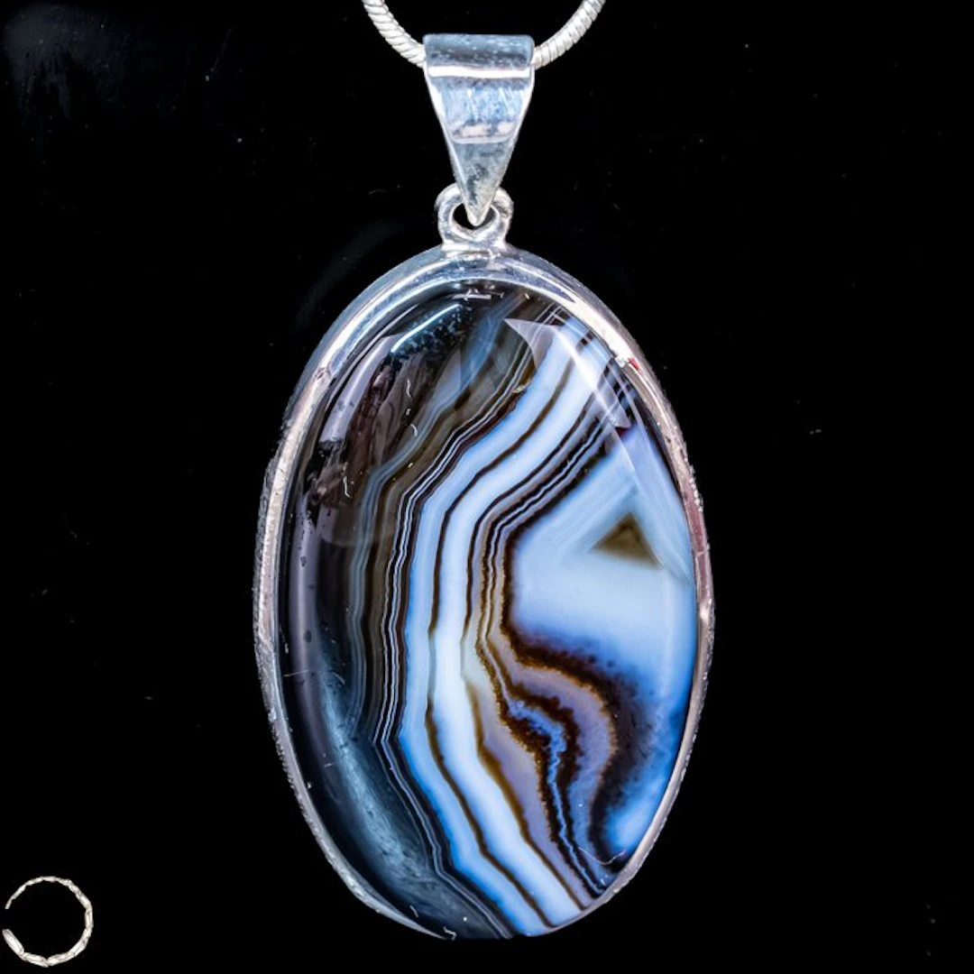 Natural Botswana agate pendant in 925 silver –...