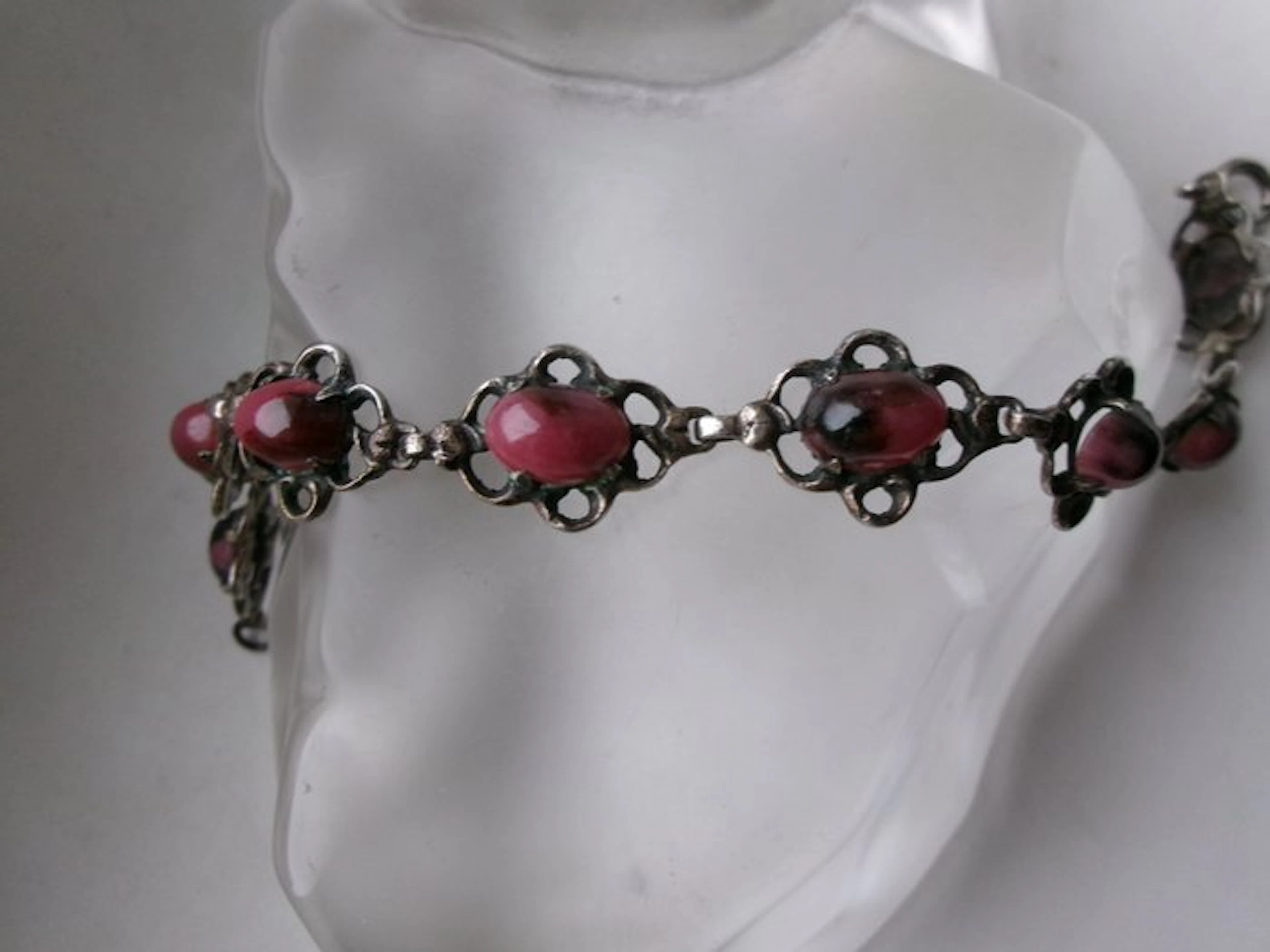 Silver, Rhodonite - Bracelet - Art Deco