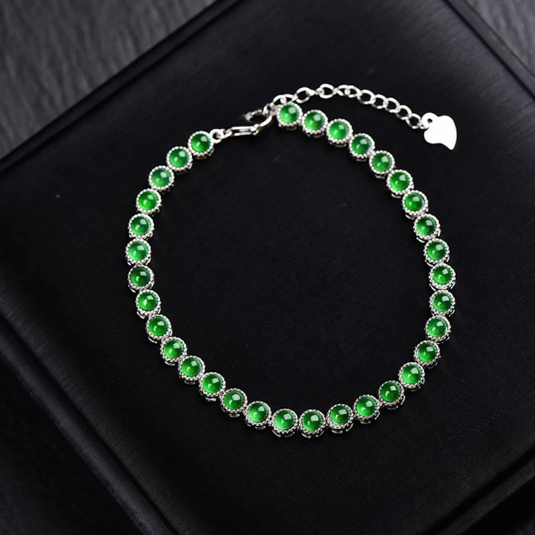 No reserve price - Bracelet Silver - Jadeite - Certified