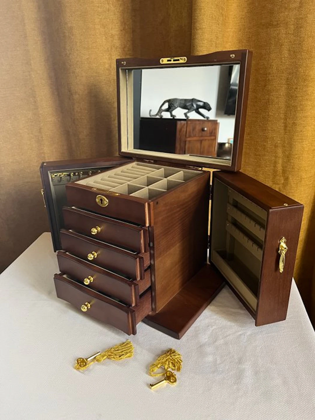 Boite a Bijoux - 5 Niveaux - Jewellery box - Wood - Mirror & Side Doors