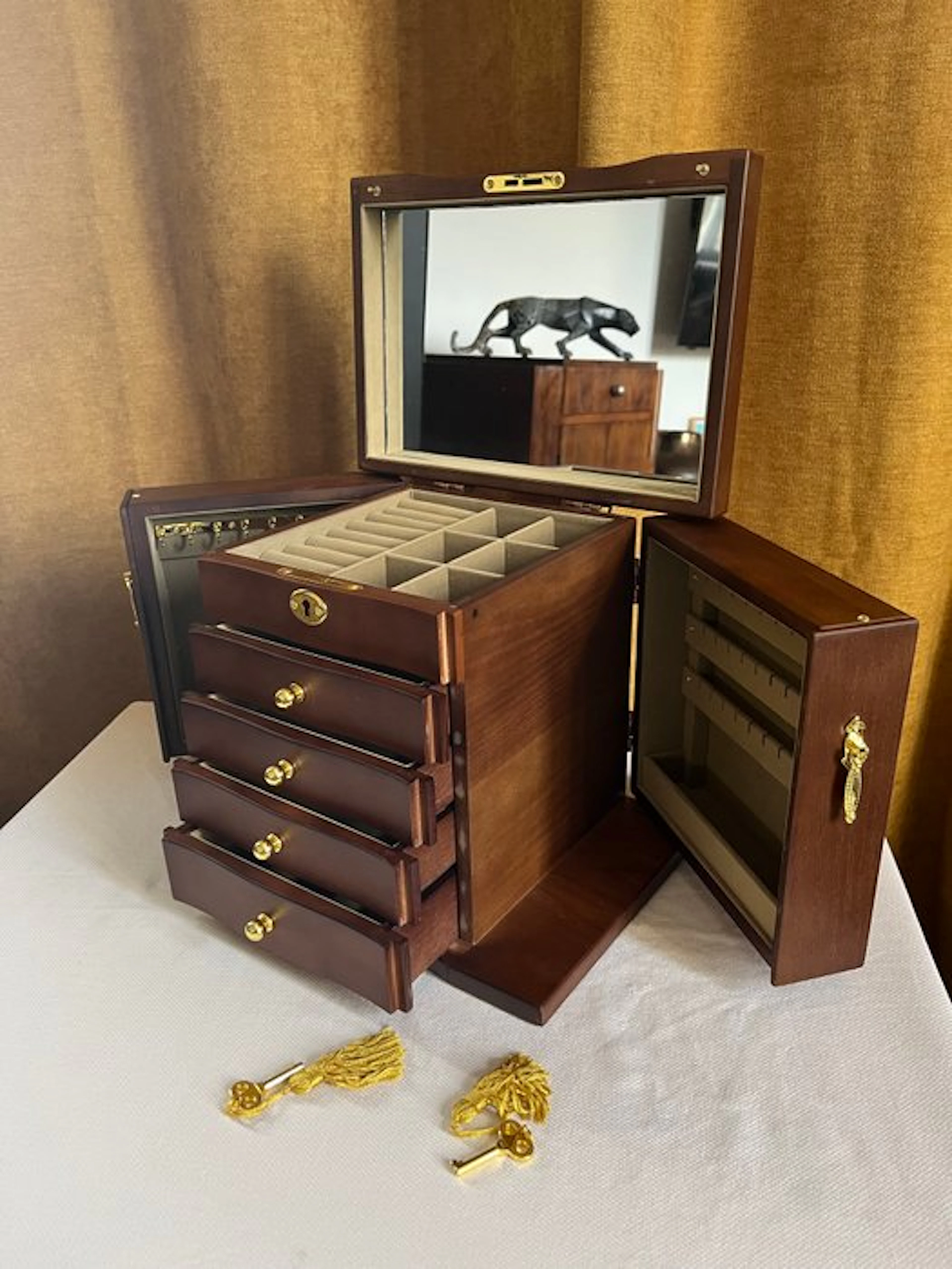 Boite a Bijoux - 5 Niveaux - Jewellery box - Wood - Mirror & Side Doors