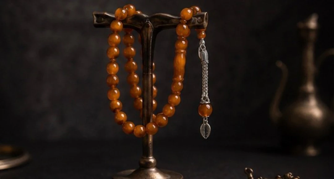 Rosary - Elegant Otoman Tasbih warm amber-orange beads - 1980-1990