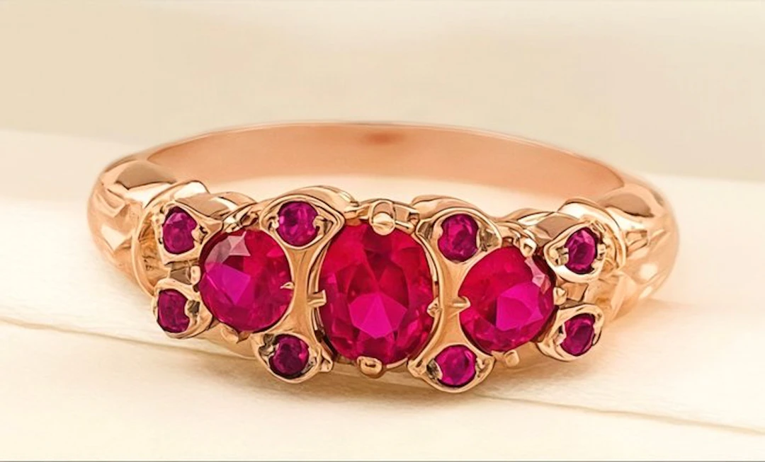No reserve price - Ring - 9 kt. Rose gold, Silver Ruby