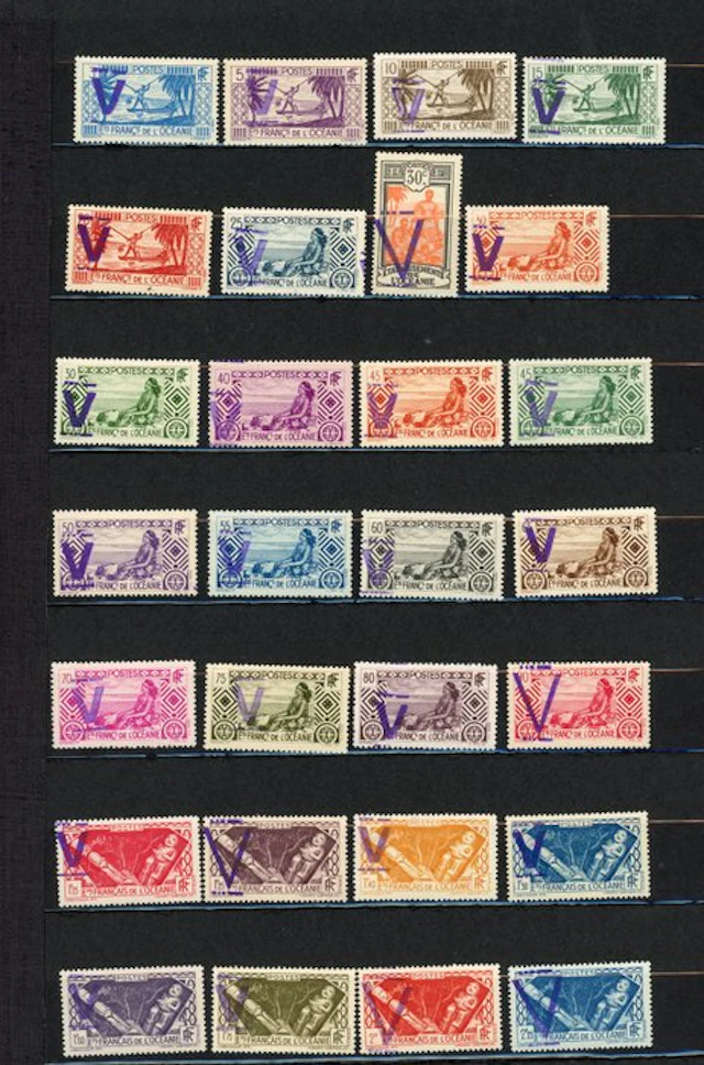 French Oceania 1938 - Rare American V surcharge on stamps from Oceania.