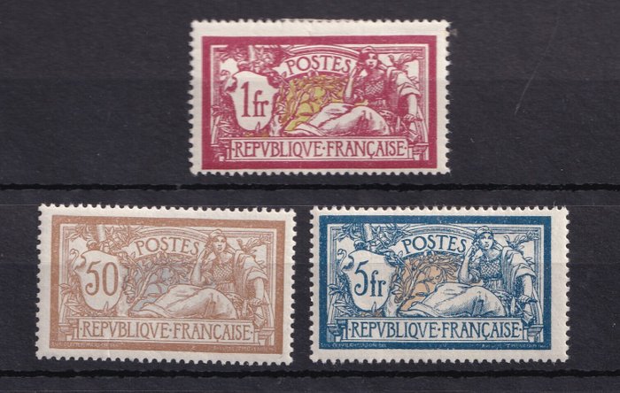 France 1900 - Merson, stamp collection - Yvert n°120,121 et 123