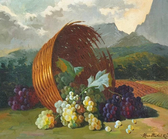 Gregorio Huerta Del Río (XX) - Bodegón de uvas con cesta