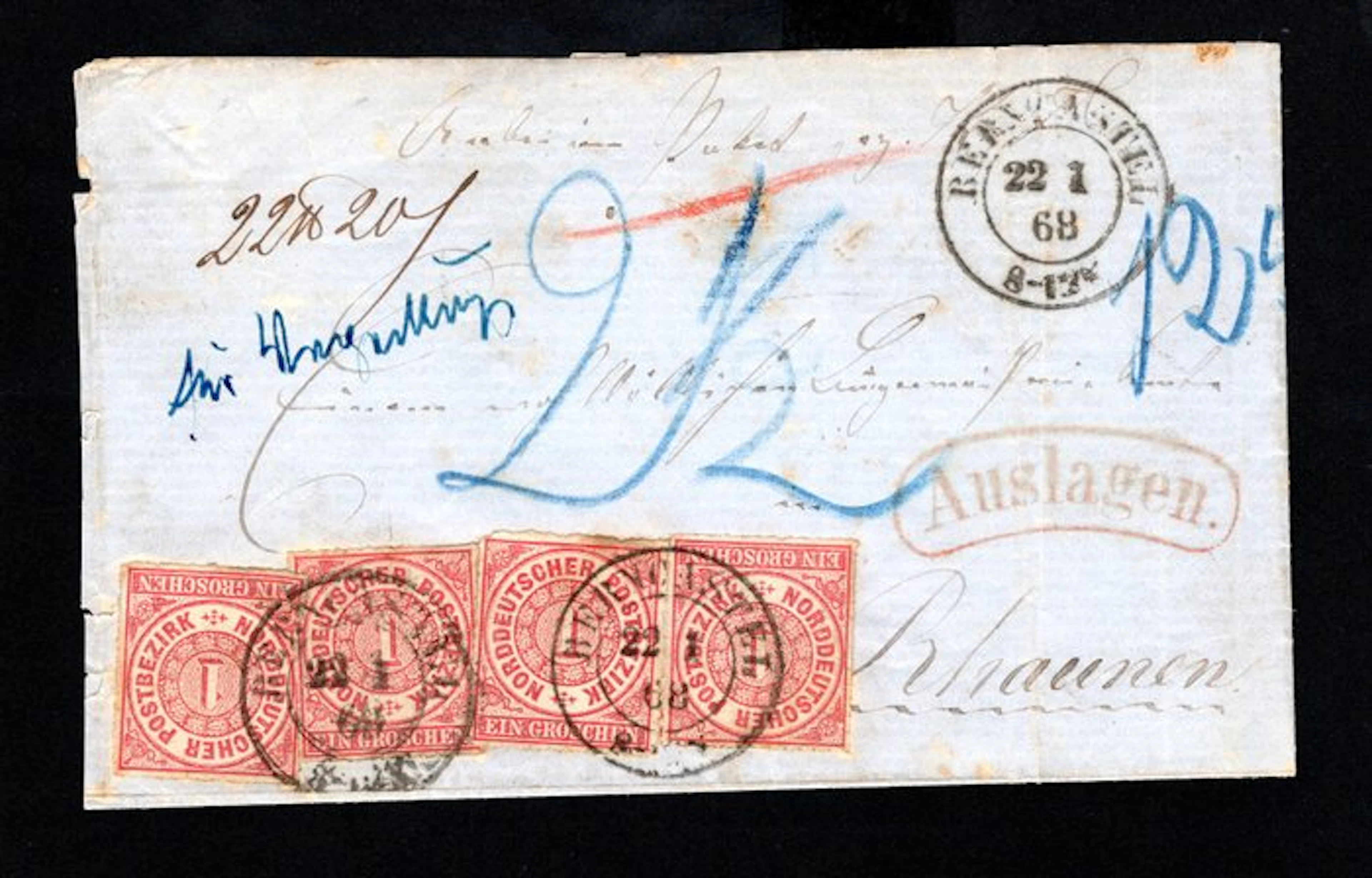 North German Postal Area 1868 - Folded letter with K2...